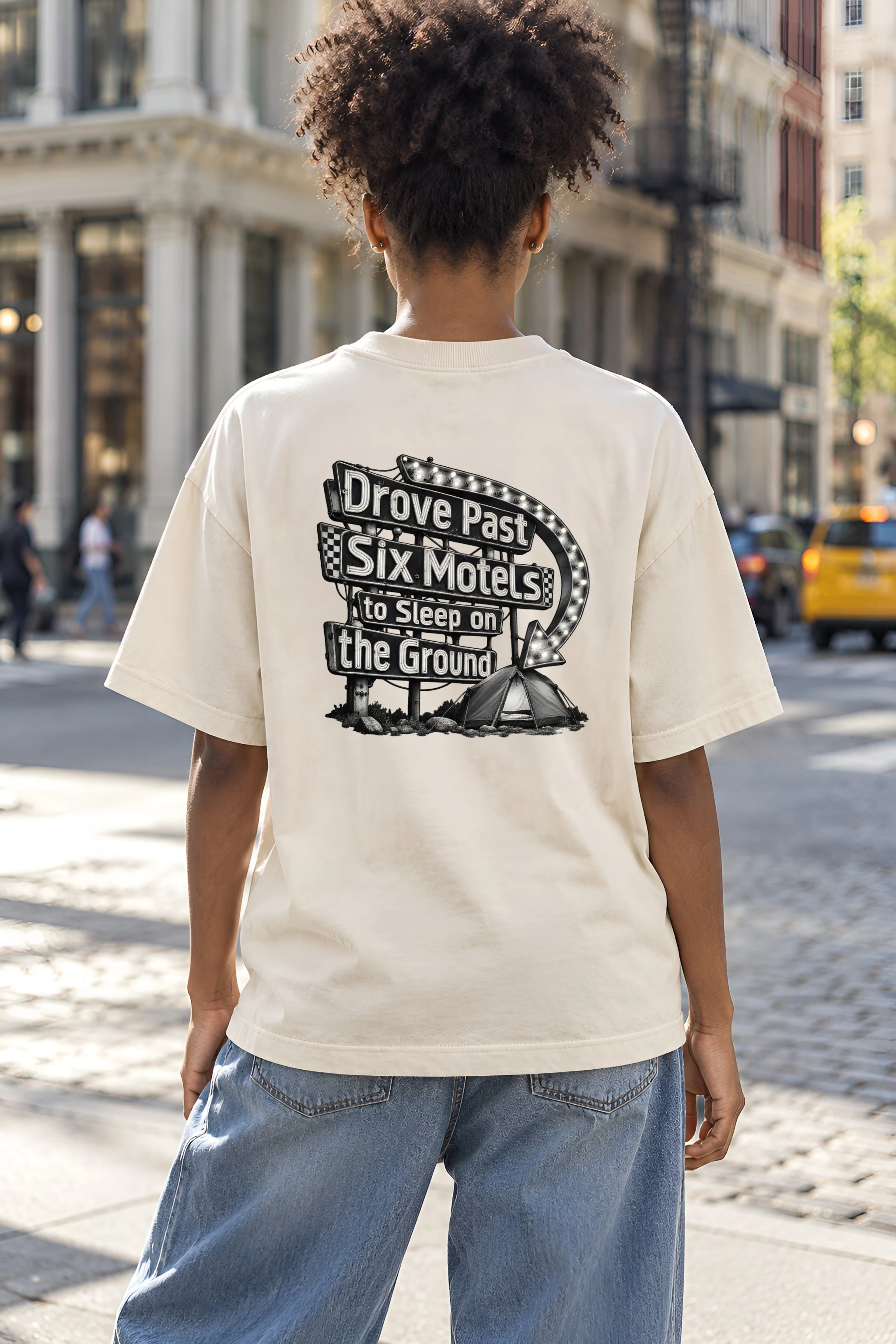 "Drove Past Six Motels" Unisex Oversized Heavyweight Crewneck T-Shirt