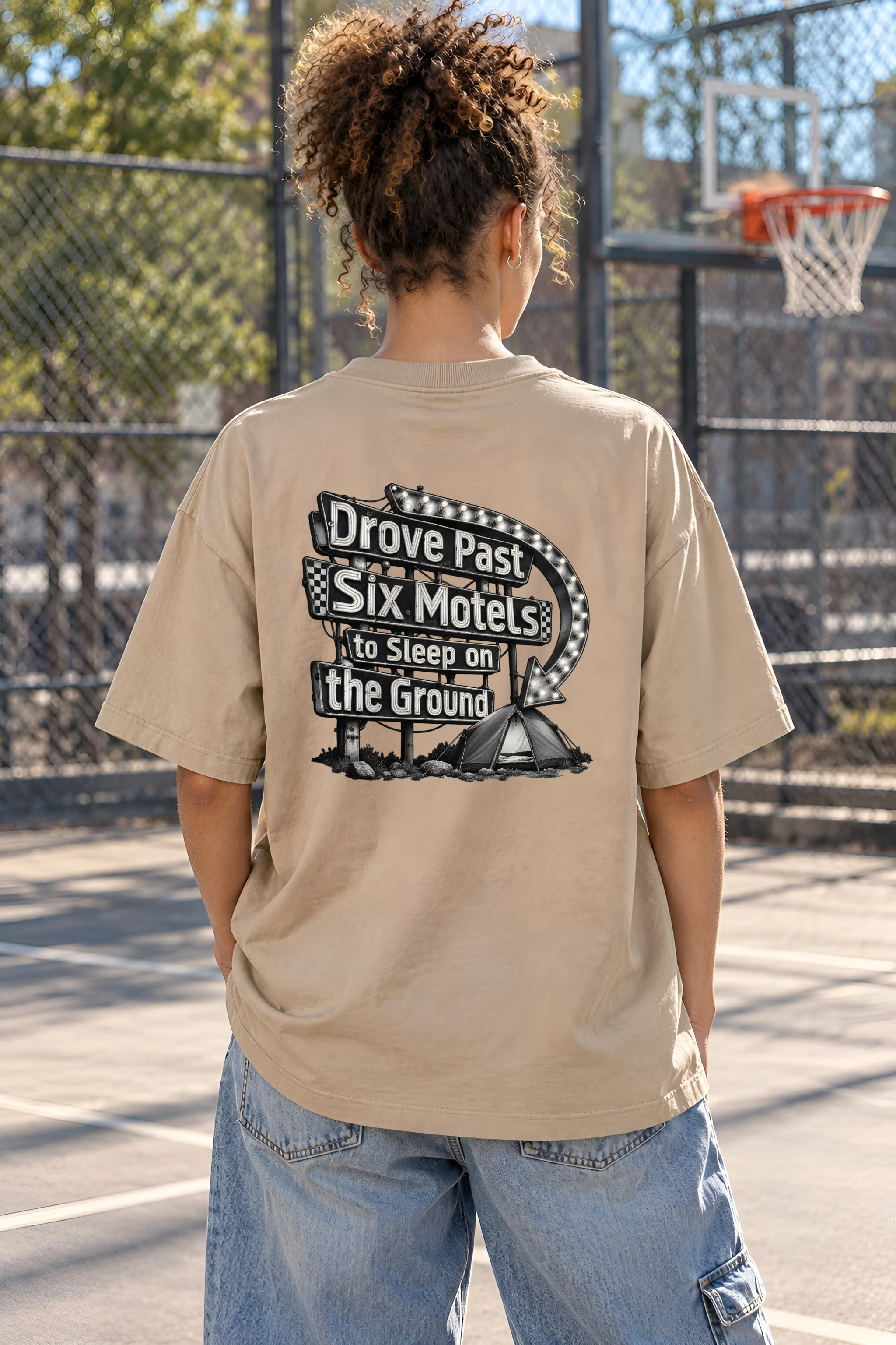 "Drove Past Six Motels" Unisex Oversized Heavyweight Crewneck T-Shirt