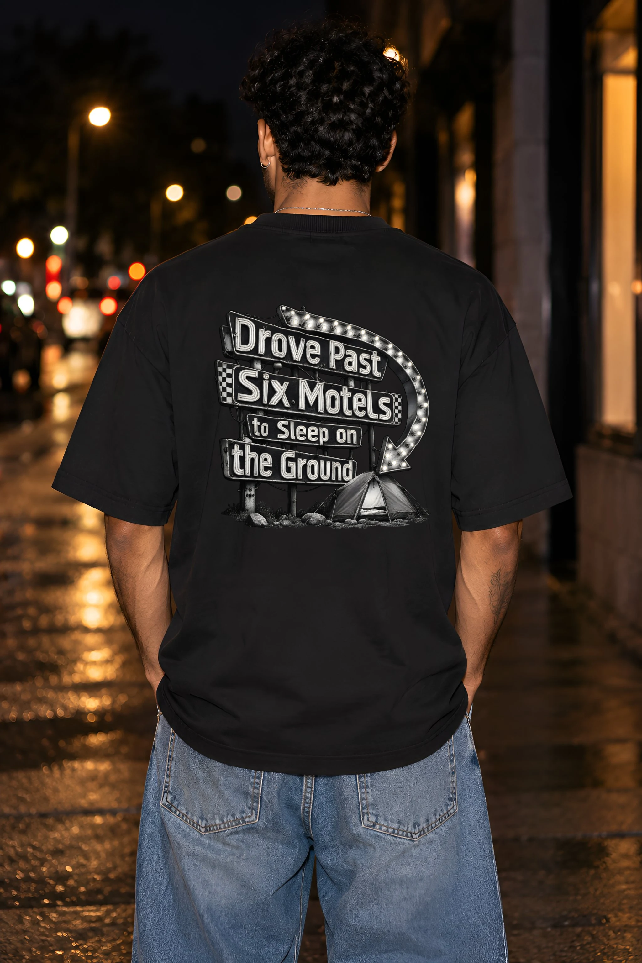 "Drove Past Six Motels" Unisex Oversized Heavyweight Crewneck T-Shirt