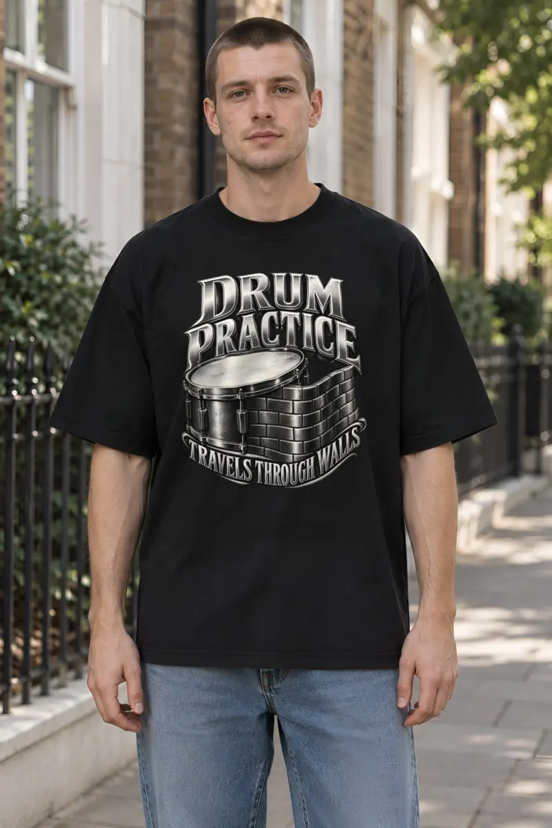 “Drum Practice Travels Through Walls” Men’s Oversized Heavyweight Crewneck T-Shirt