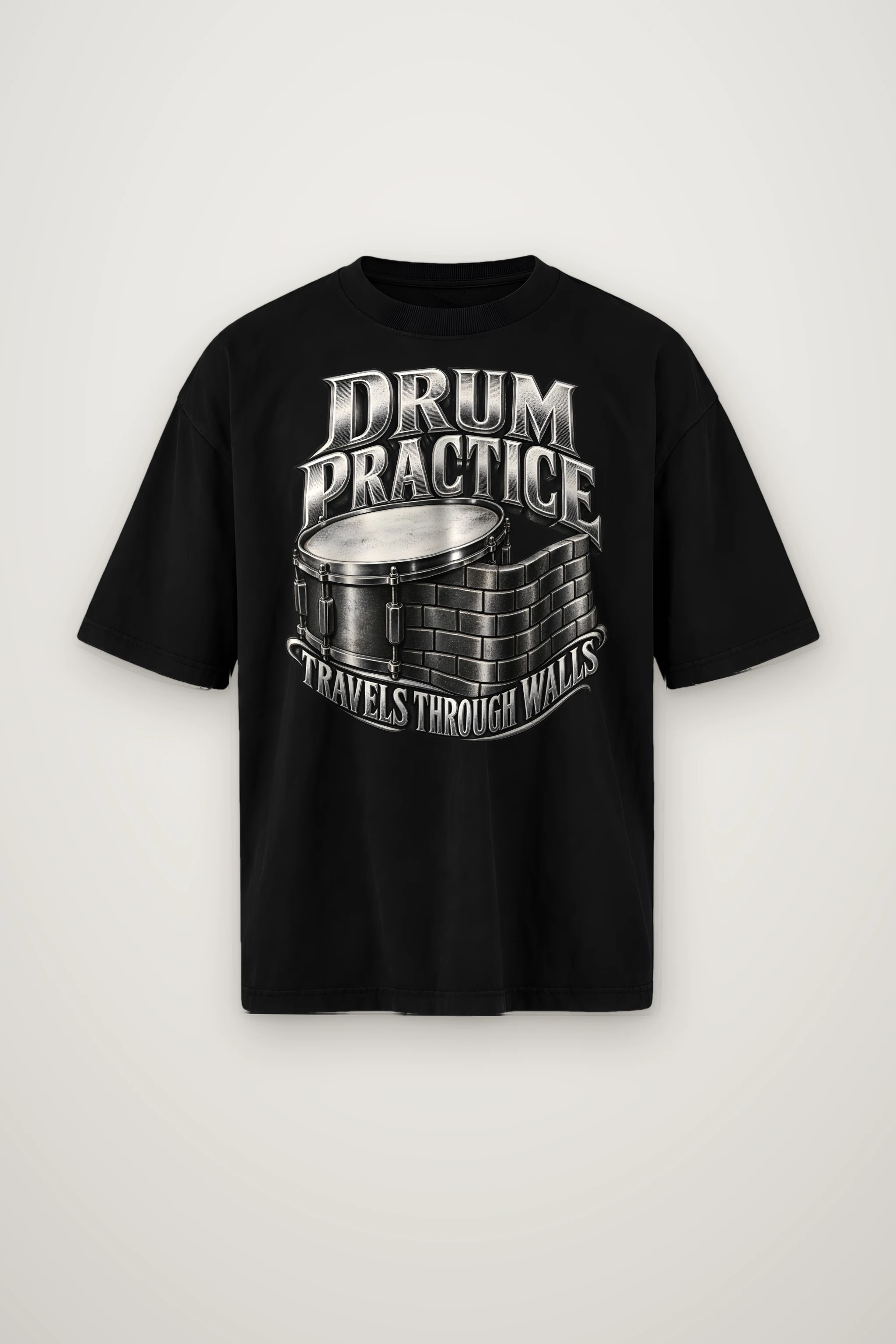 "Drum Practice Travels Through Walls" Men's Oversized Heavyweight Crewneck T-Shirt