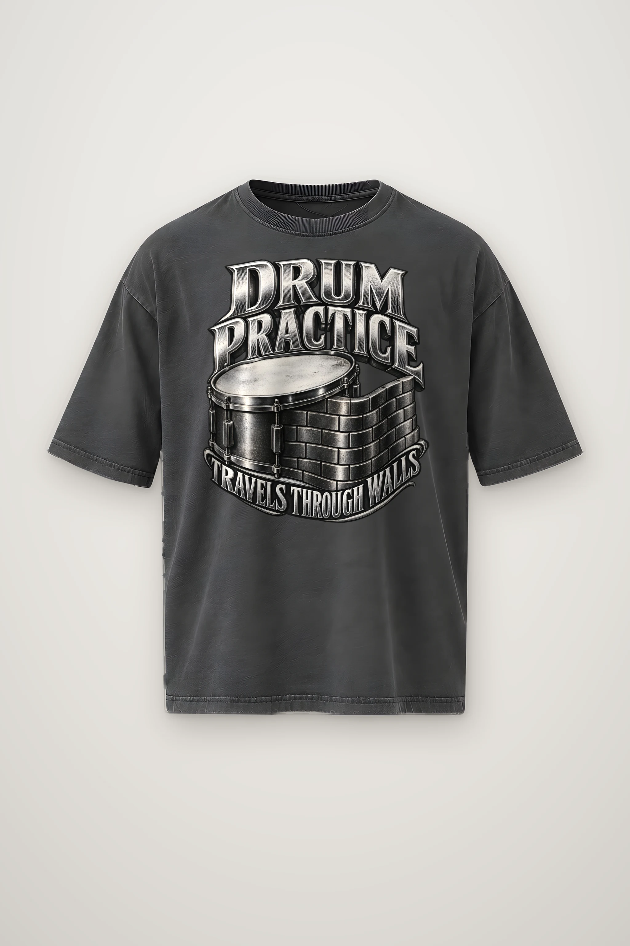 "Drum Practice Travels Through Walls" Men's Oversized Heavyweight Crewneck T-Shirt