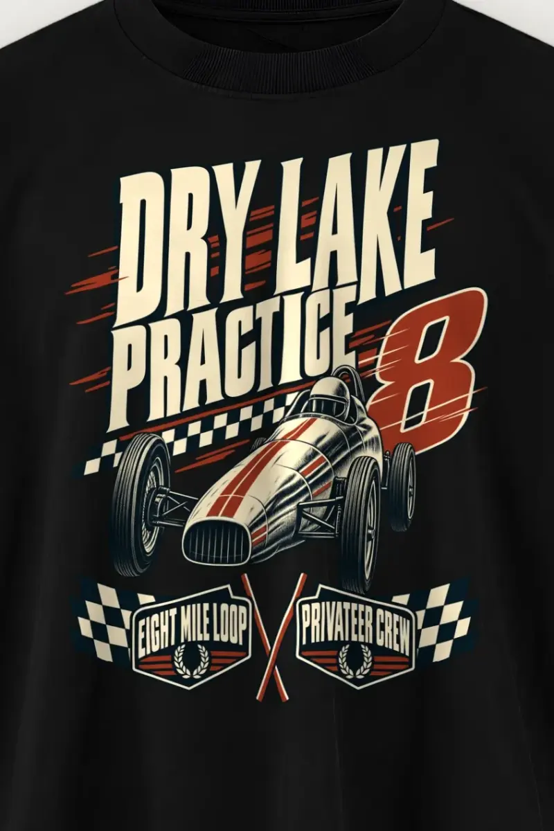 "Dry Lake Practice" Men’s Oversized Heavyweight Crewneck T-Shirt - the graphic up close