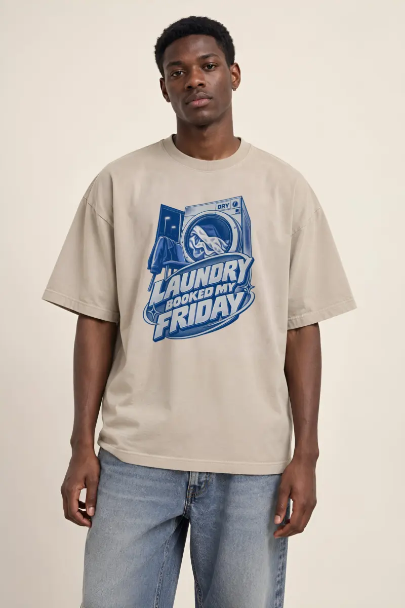 "Dry Laundry Booked My Friday" Unisex Oversized Heavyweight Crewneck T-Shirt