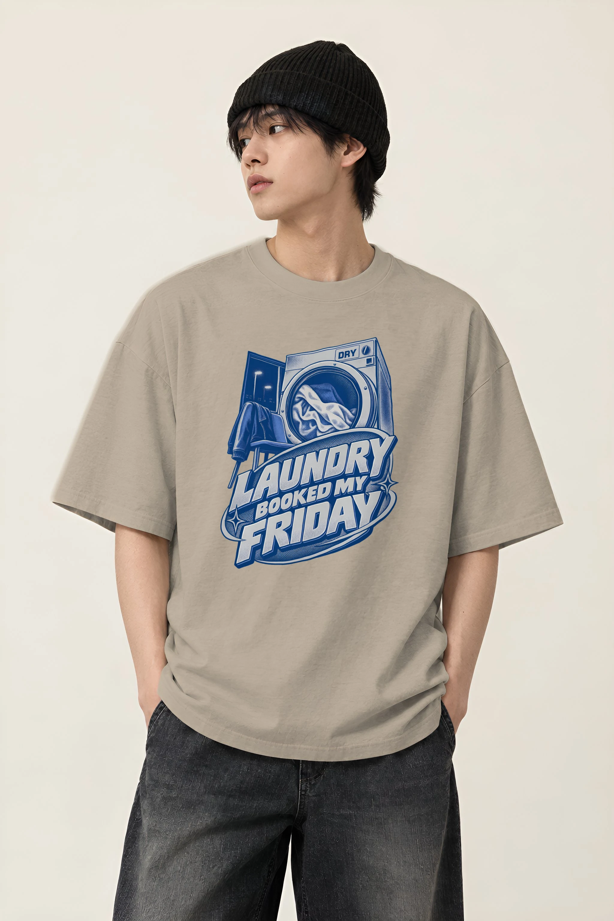 "Dry Laundry Booked My Friday" Men's Oversized Heavyweight Crewneck T-Shirt