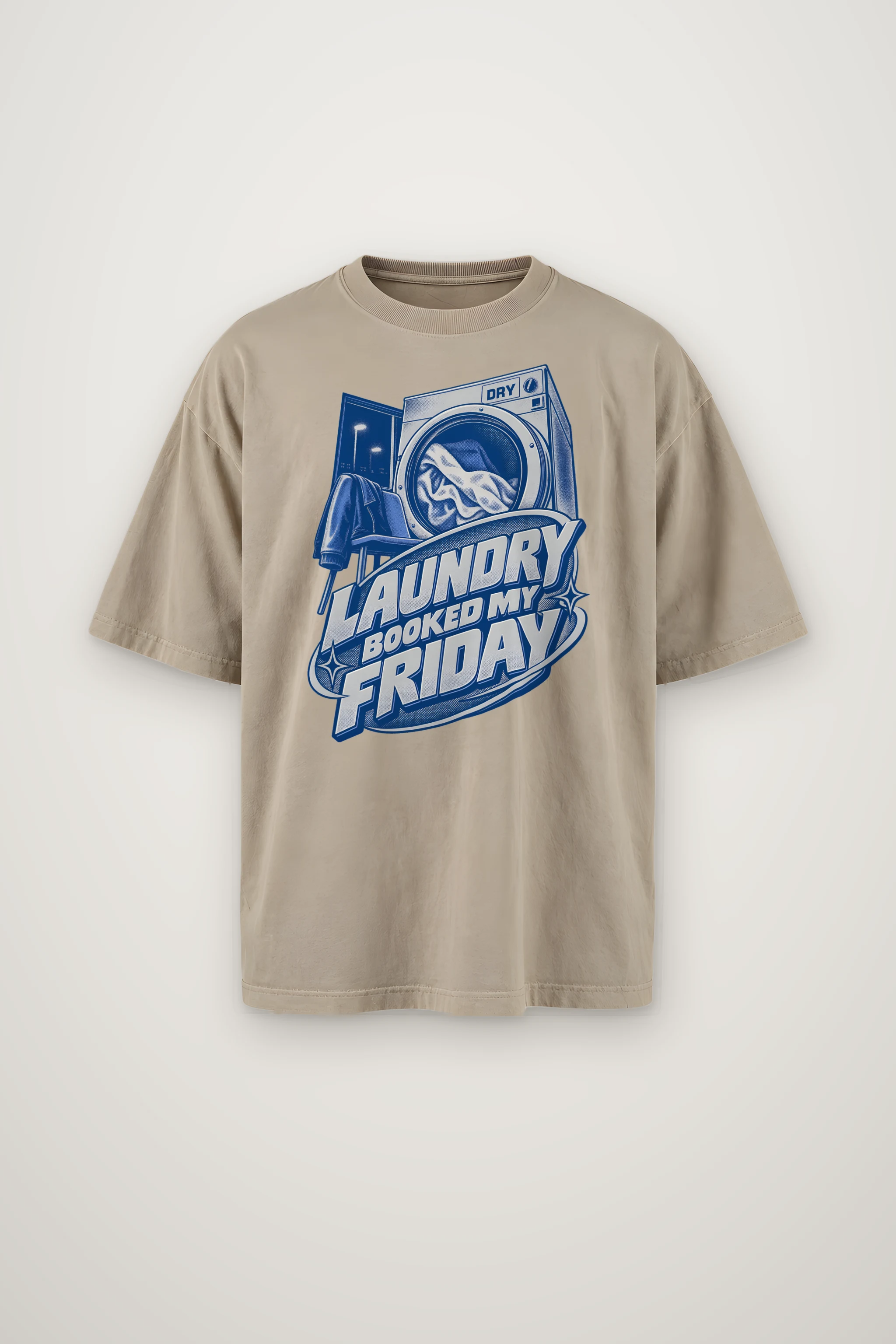 "Dry Laundry Booked My Friday" Men's Oversized Heavyweight Crewneck T-Shirt