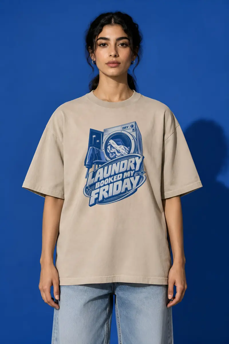"Dry Laundry Booked My Friday" Unisex Oversized Heavyweight Crewneck T-Shirt