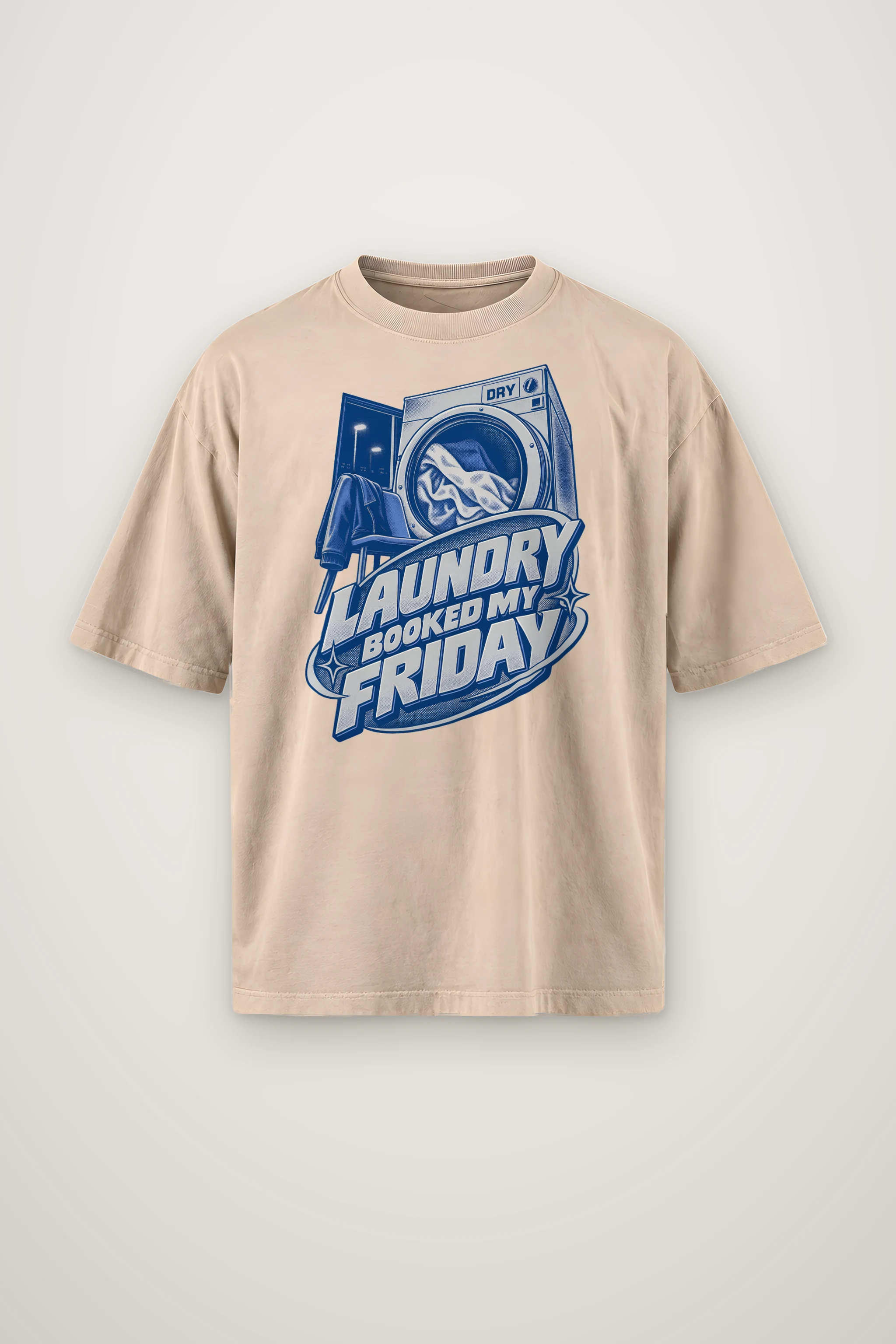 "Dry Laundry Booked My Friday" Men's Oversized Heavyweight Crewneck T-Shirt