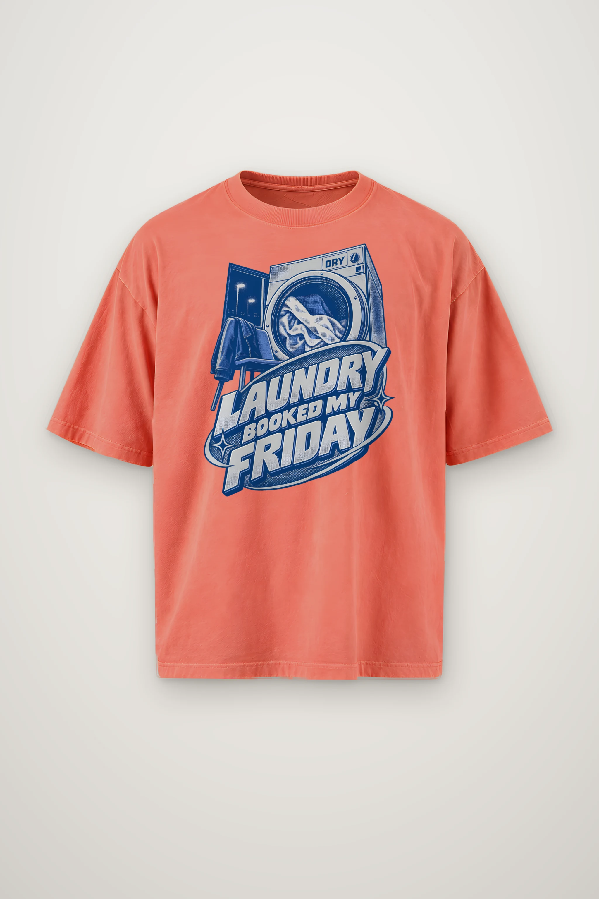 "Dry Laundry Booked My Friday" Men's Oversized Heavyweight Crewneck T-Shirt