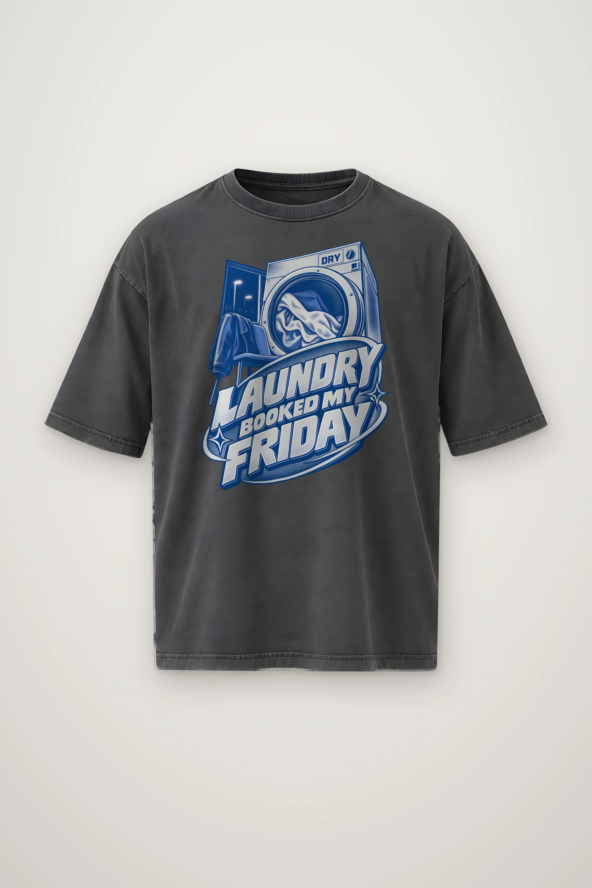 "Dry Laundry Booked My Friday" Men's Oversized Heavyweight Crewneck T-Shirt
