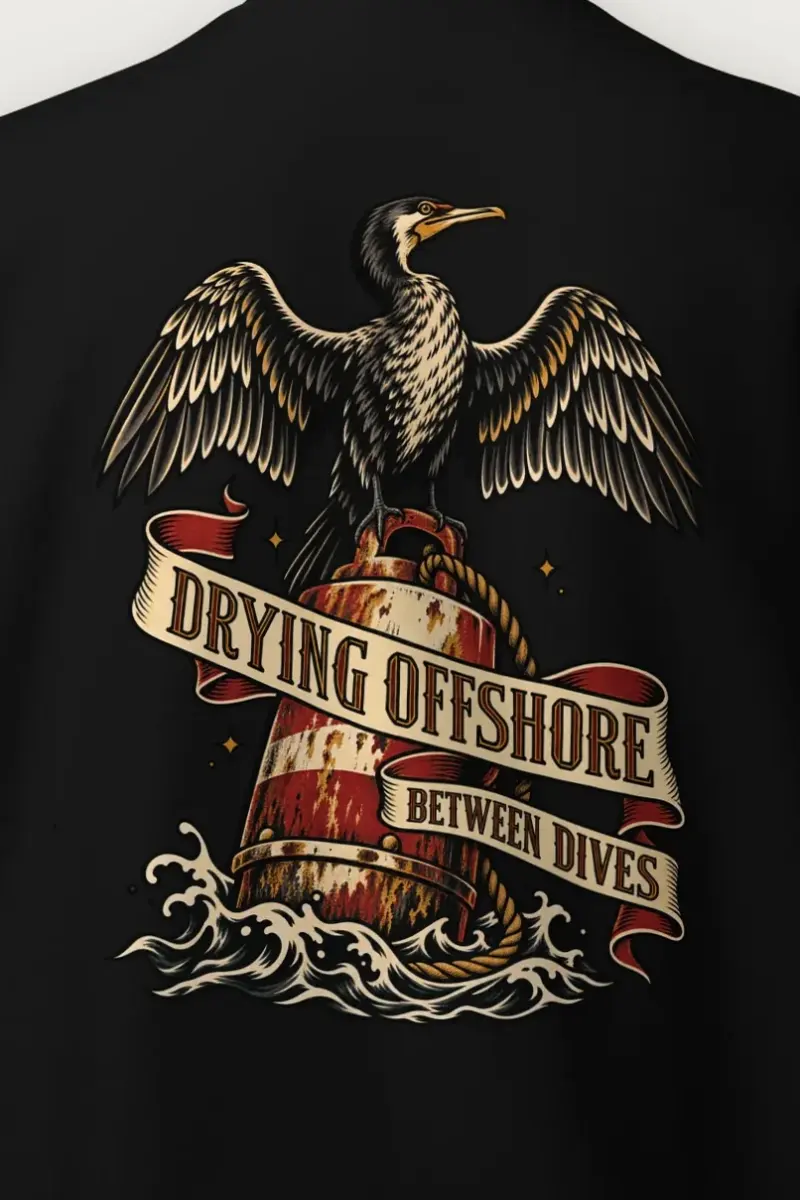 "Drying Offshore Between Dives" Heavy Blend Unisex Crewneck Sweatshirt - the graphic up close
