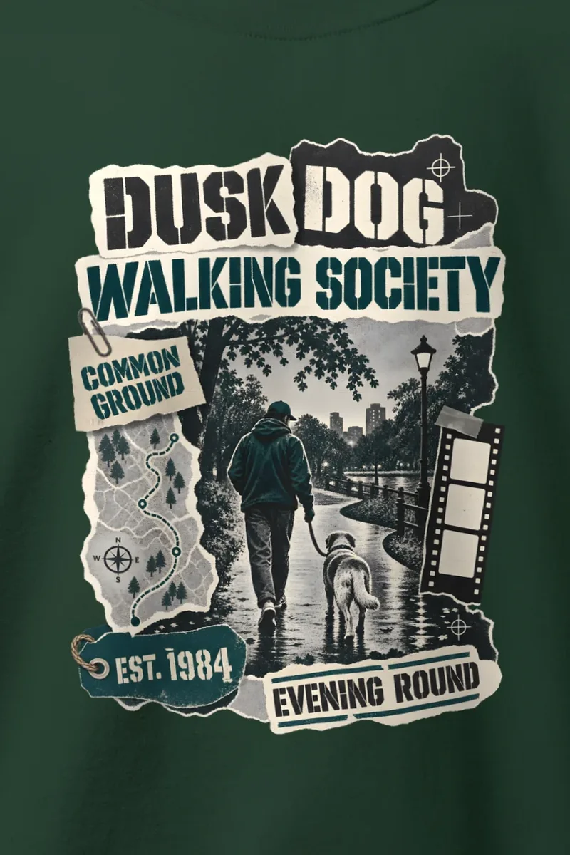 "Dusk Dog Walking Society" Heavy Blend Unisex Crewneck Sweatshirt - the graphic up close