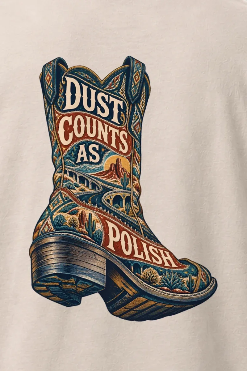 "Dust Counts as Polish" Heavyweight Unisex Crewneck T-shirt - the graphic up close
