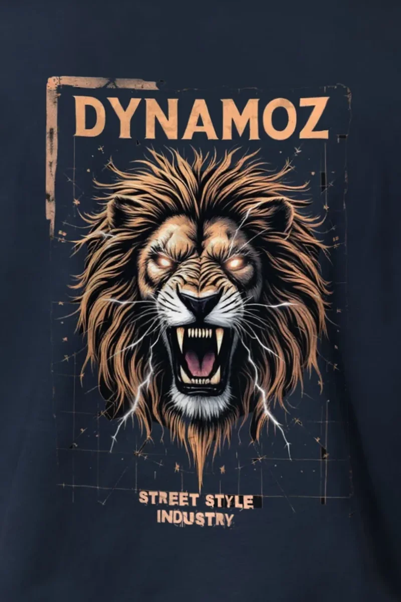 "DynamoZ Lion Roar" Heavyweight Unisex Crewneck T-shirt - the graphic up close