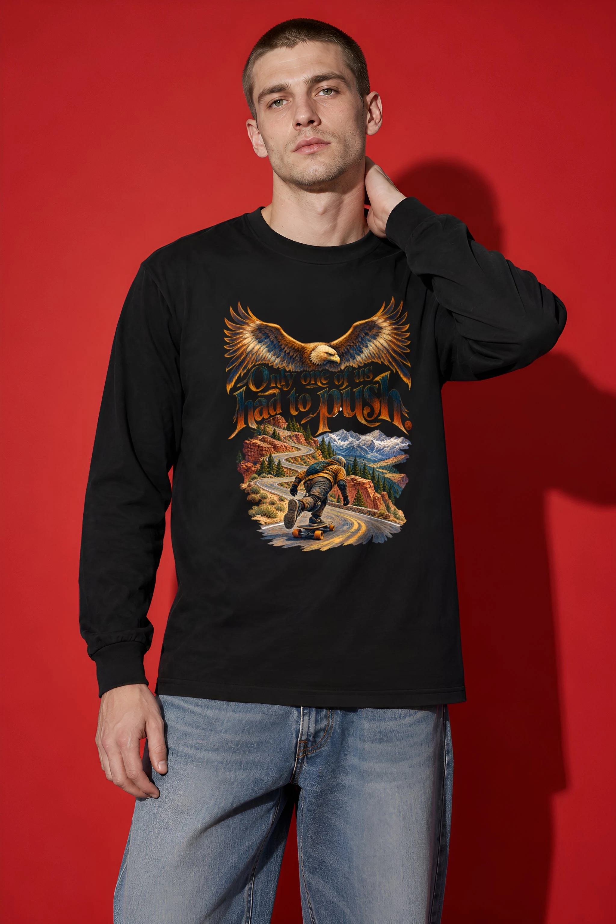 "Eagle And Downhill Rider" Unisex Longsleeve T-shirt