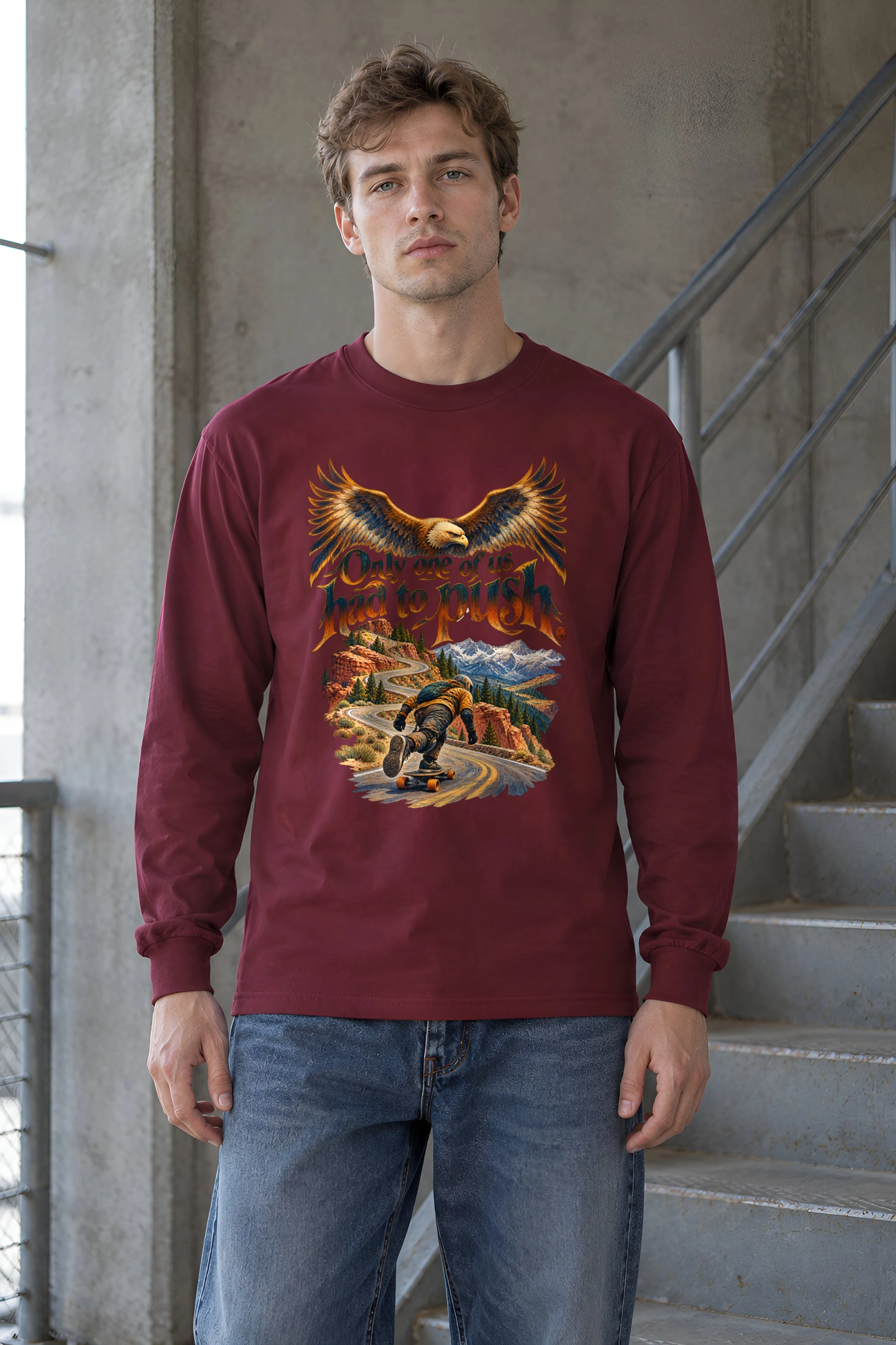 "Eagle And Downhill Rider" Unisex Longsleeve T-shirt