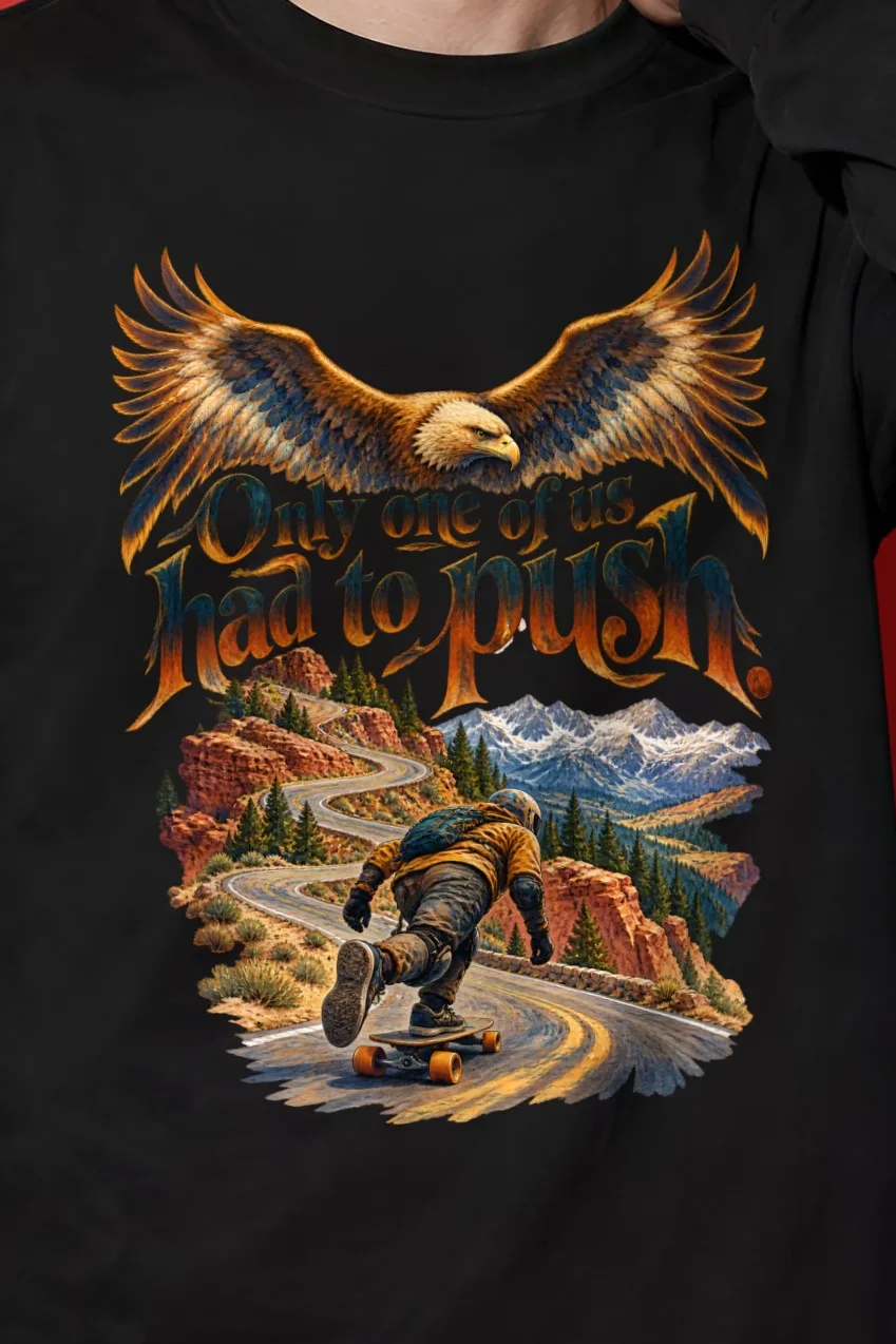 "Eagle And Downhill Rider" Unisex Longsleeve T-shirt - the graphic up close