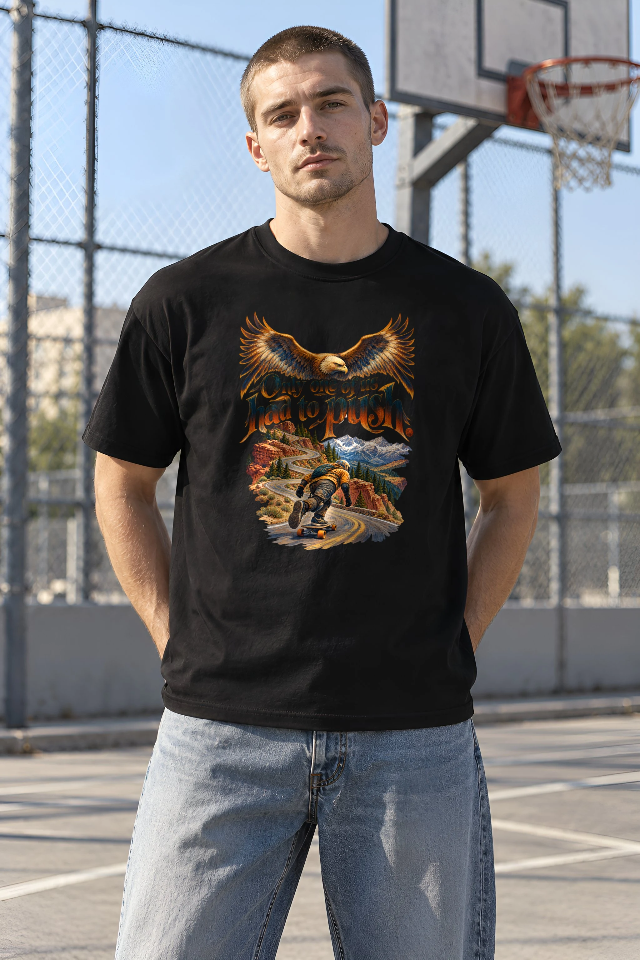 "Eagle And Skateboard" Heavyweight Unisex Crewneck T-shirt