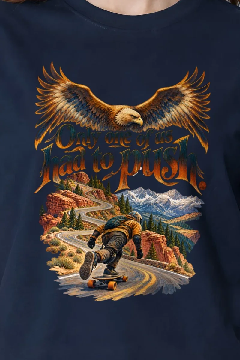"Eagle And Skateboard" Heavyweight Unisex Crewneck T-shirt - the graphic up close