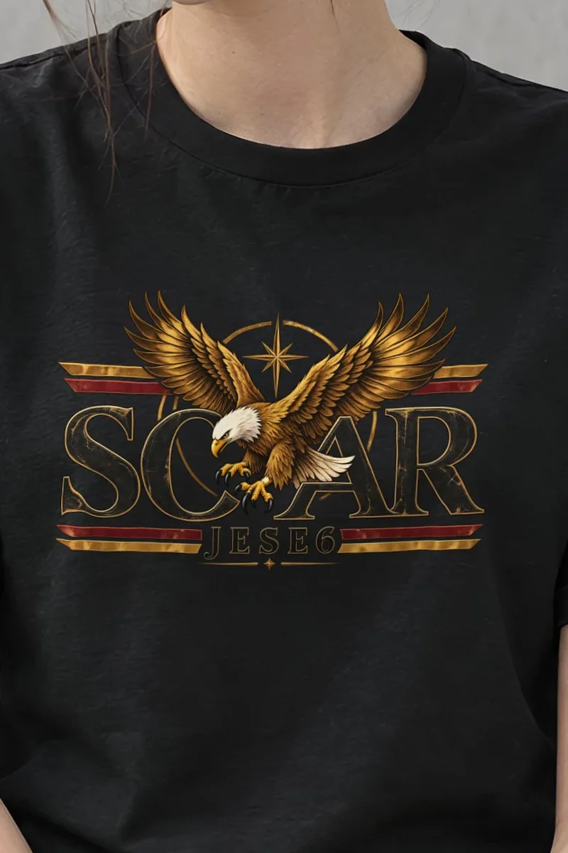 "Eagle Compass Star" Heavyweight Unisex Crewneck T-shirt - the graphic up close