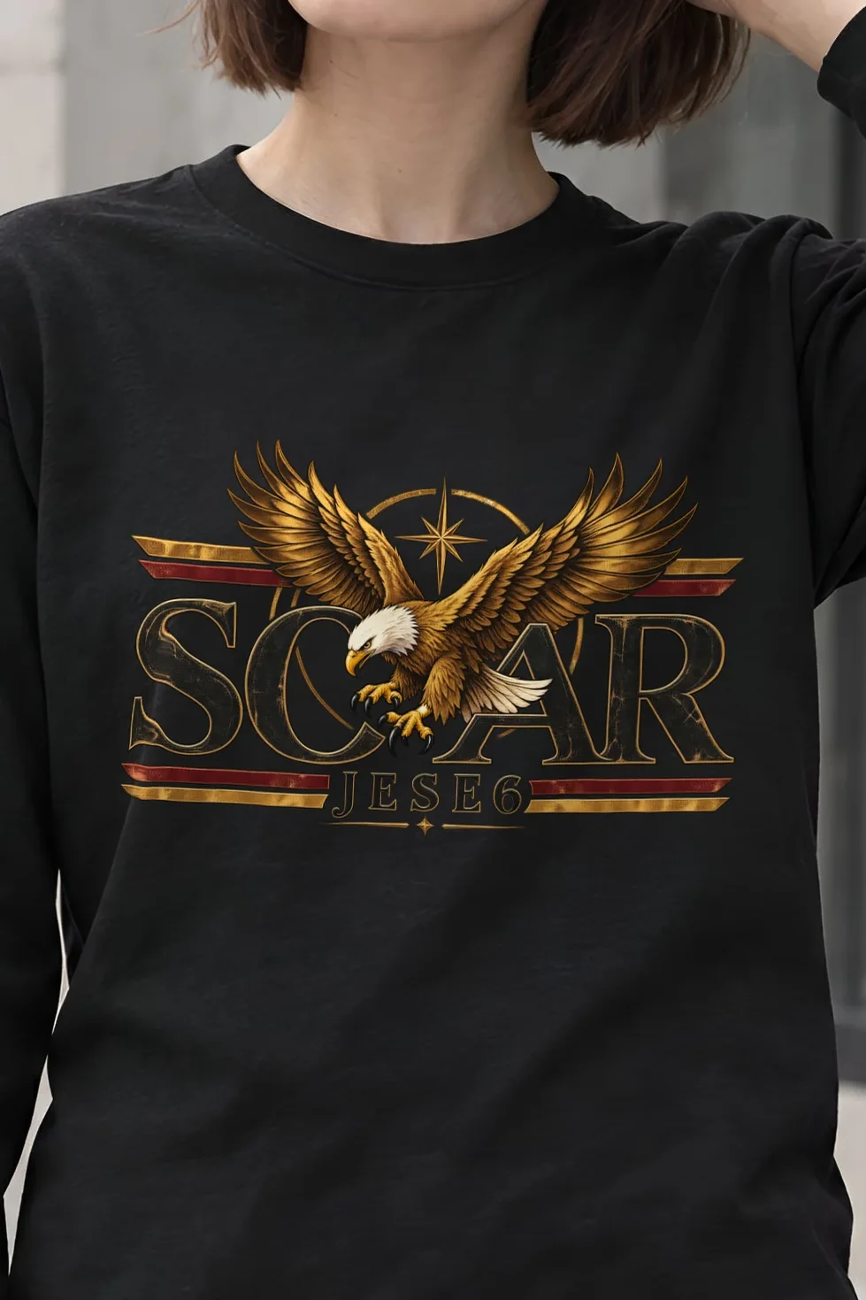 "Eagle Compass Star" Unisex Longsleeve T-shirt - the graphic up close