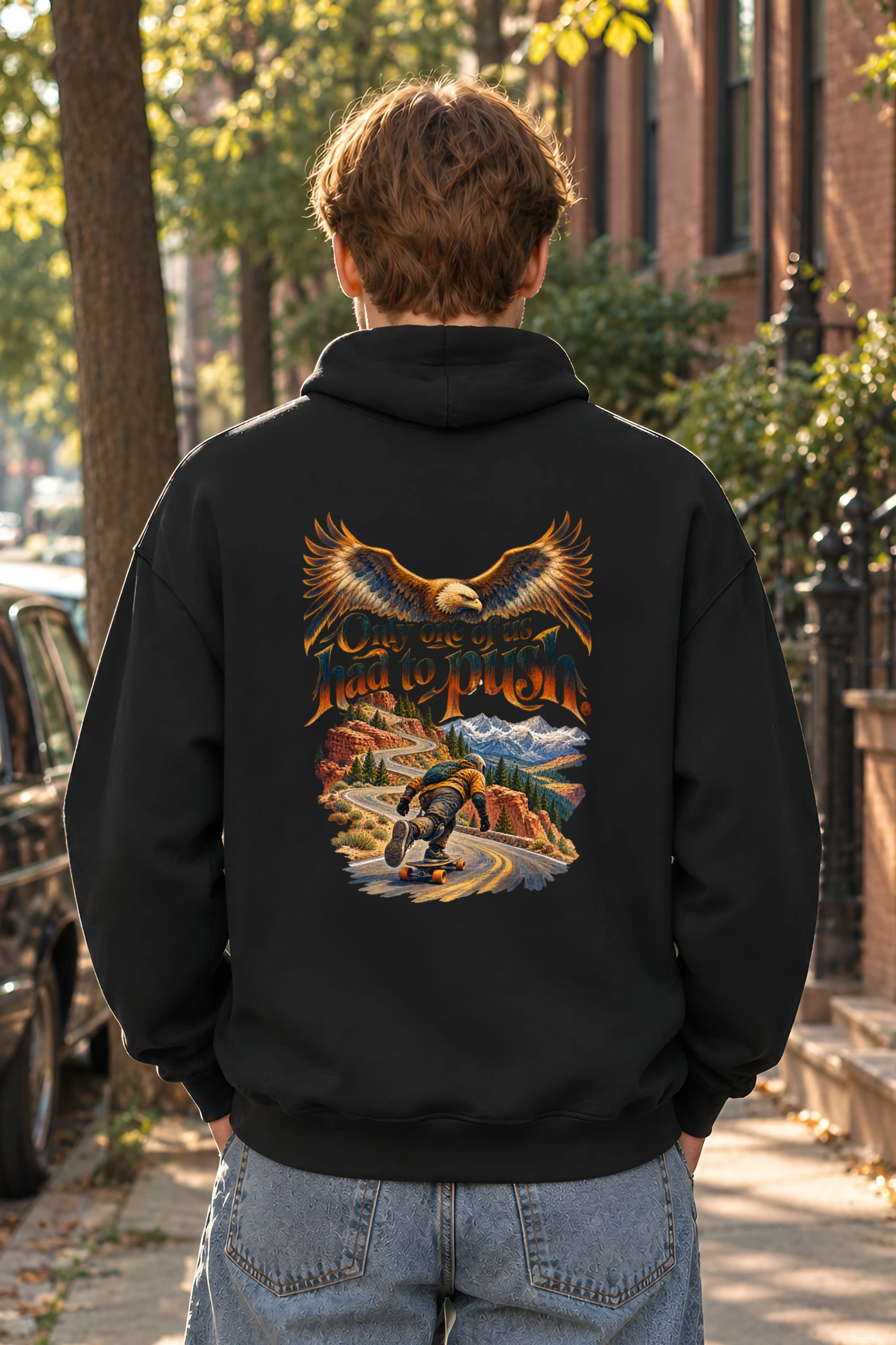 "Eagle Downhill Skateboard Hoodie" Unisex Pullover Hoodie