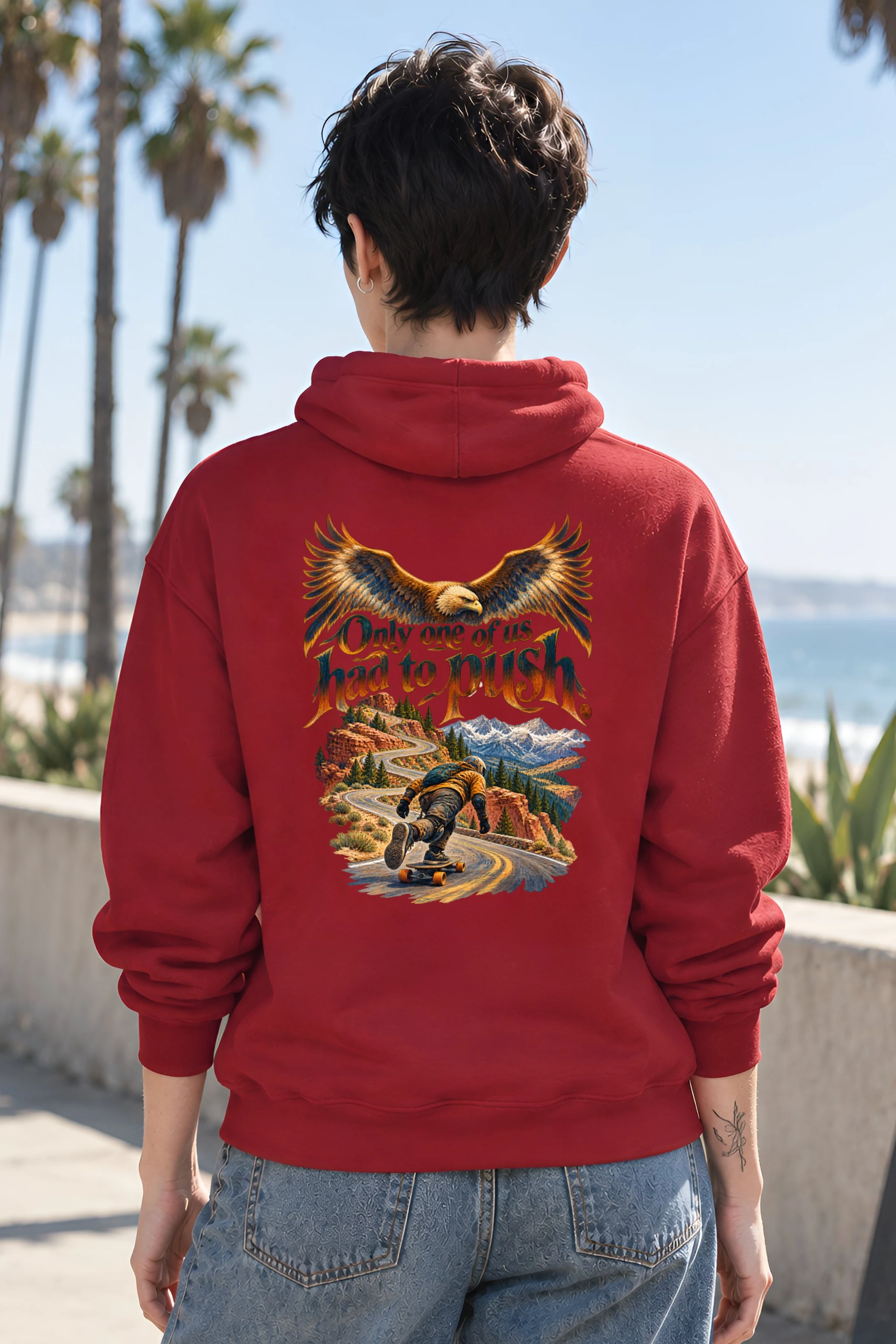 "Eagle Downhill Skateboard Hoodie" Unisex Pullover Hoodie