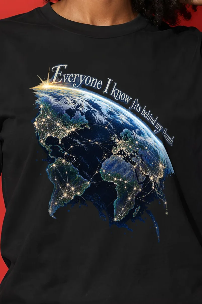 "Earth At Night" Heavyweight Unisex Crewneck T-shirt - the graphic up close