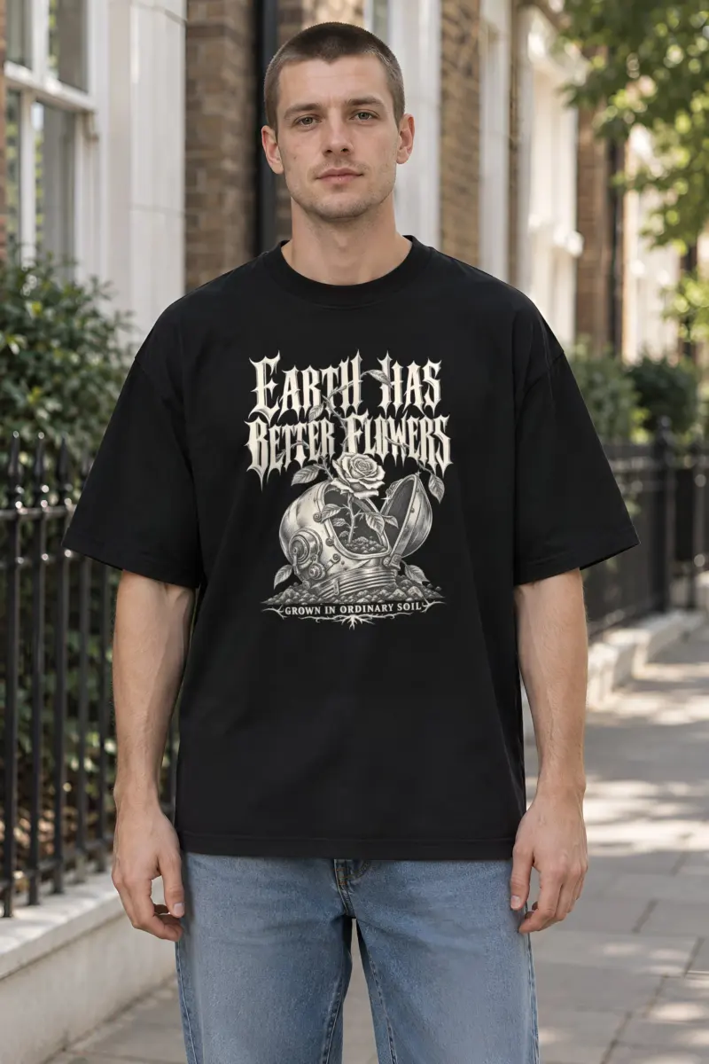 "Earth Has Better Flowers" Unisex Oversized Heavyweight Crewneck T-Shirt