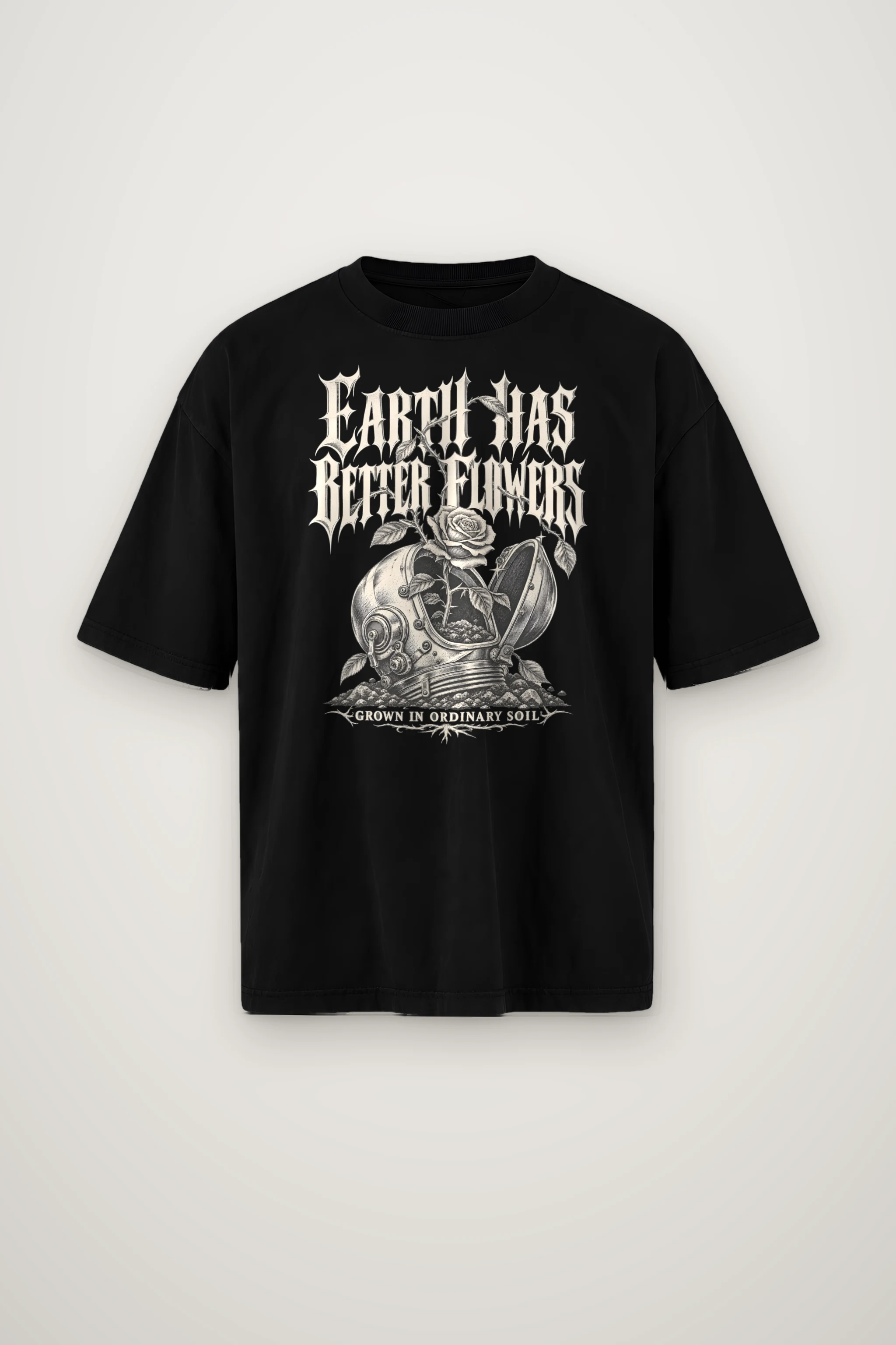 "Earth Has Better Flowers" Men's Oversized Heavyweight Crewneck T-Shirt