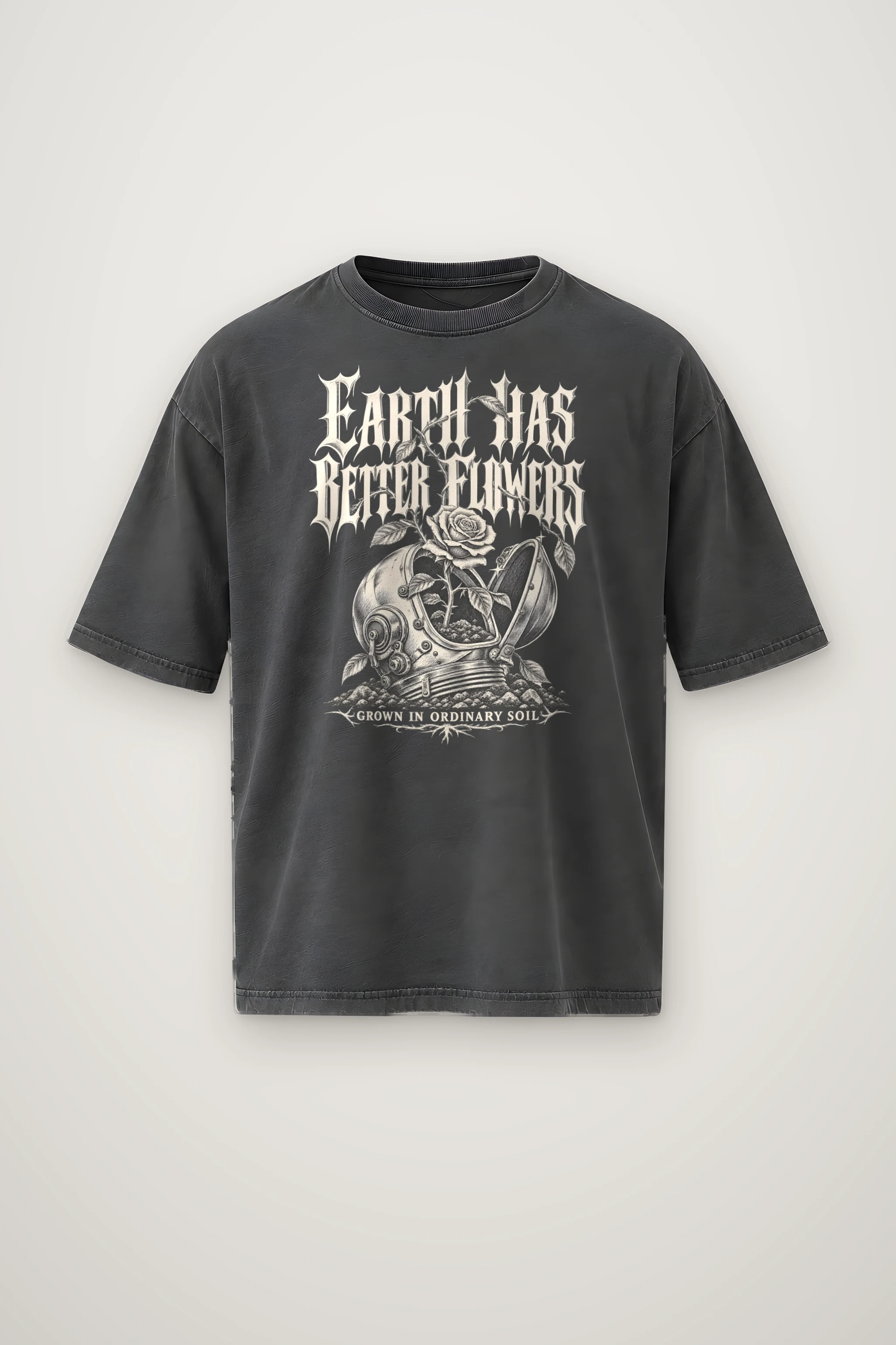 "Earth Has Better Flowers" Men's Oversized Heavyweight Crewneck T-Shirt