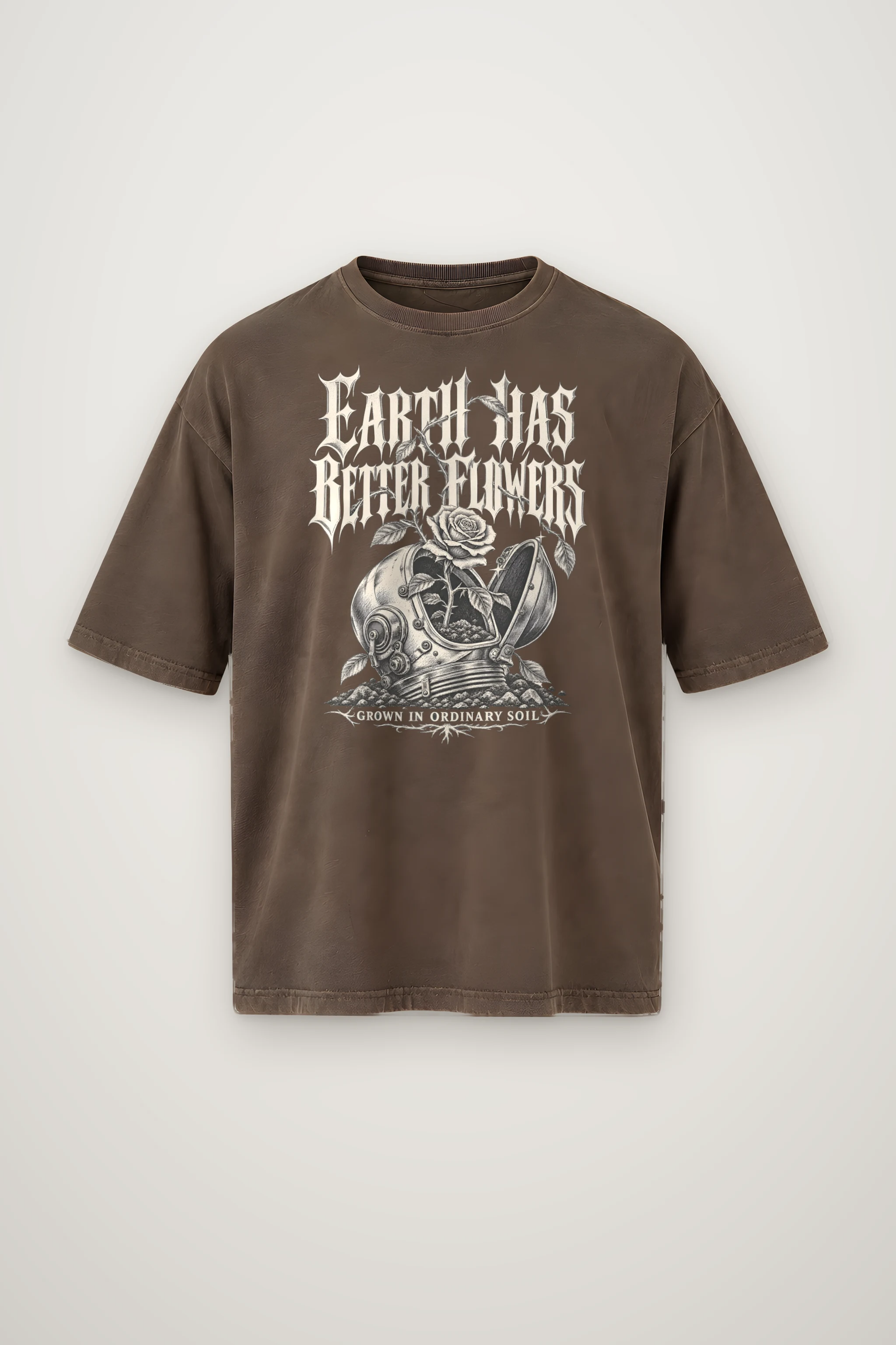 "Earth Has Better Flowers" Men's Oversized Heavyweight Crewneck T-Shirt