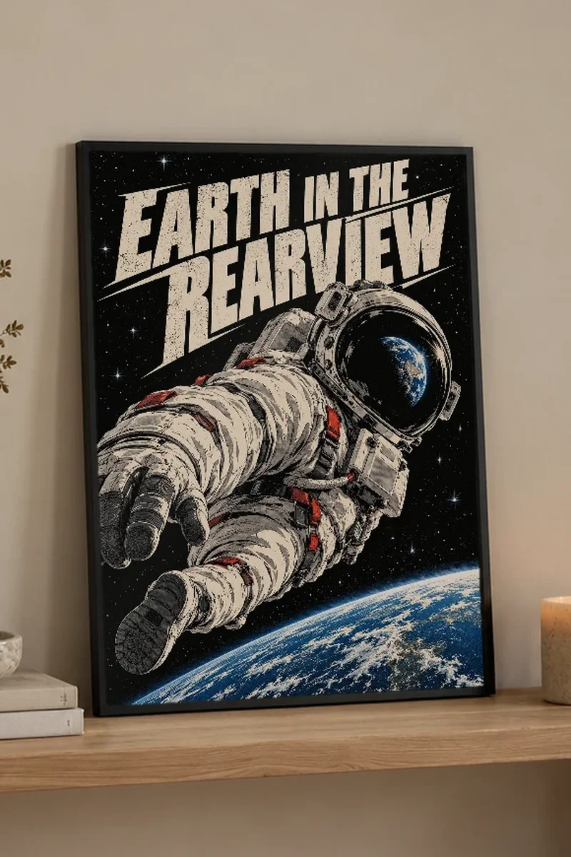 "Earth in the Rearview" Premium Wooden Framed Poster - the graphic up close