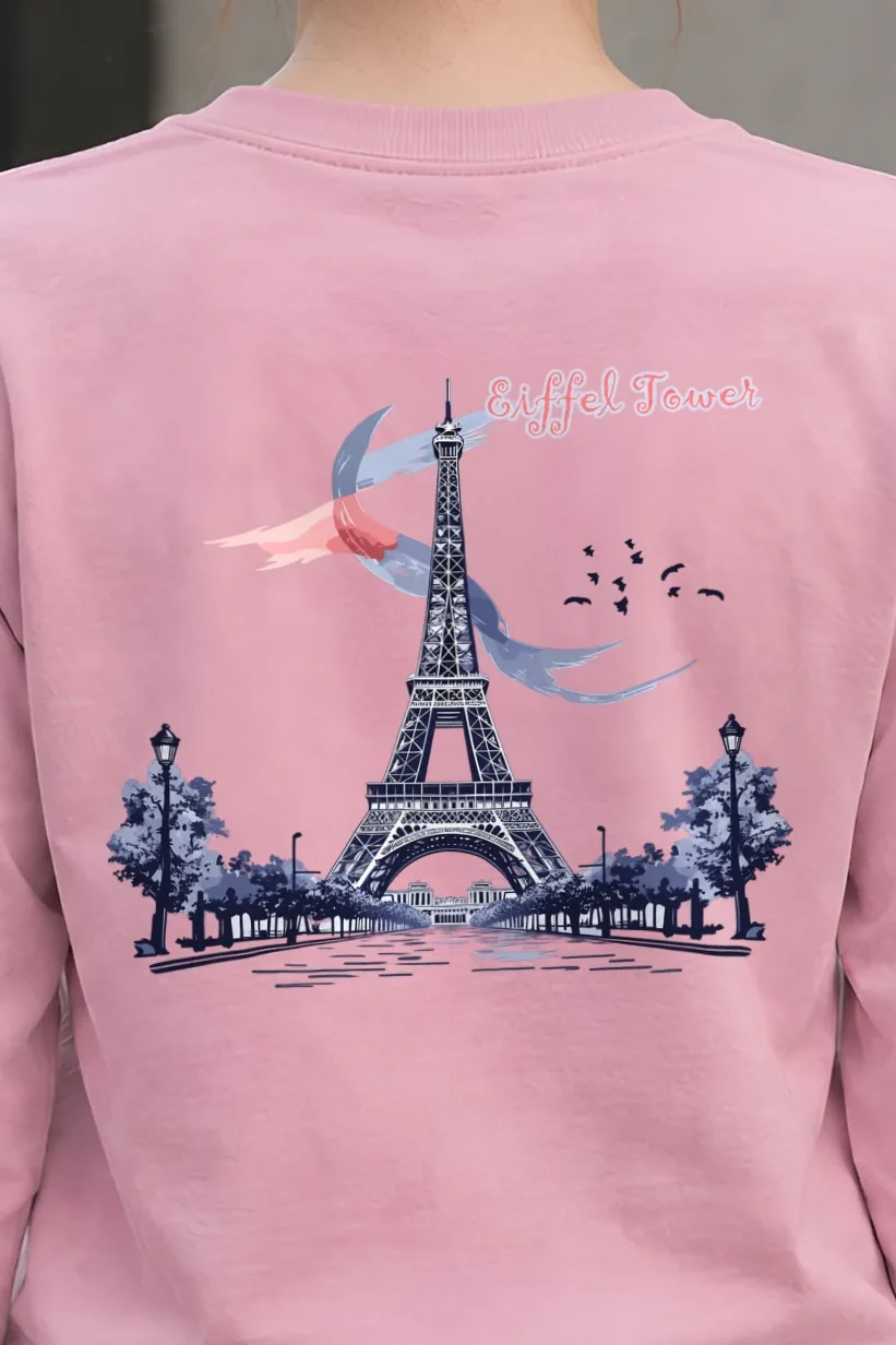 "Eiffel Tower Sketch" Unisex Longsleeve T-shirt - the graphic up close