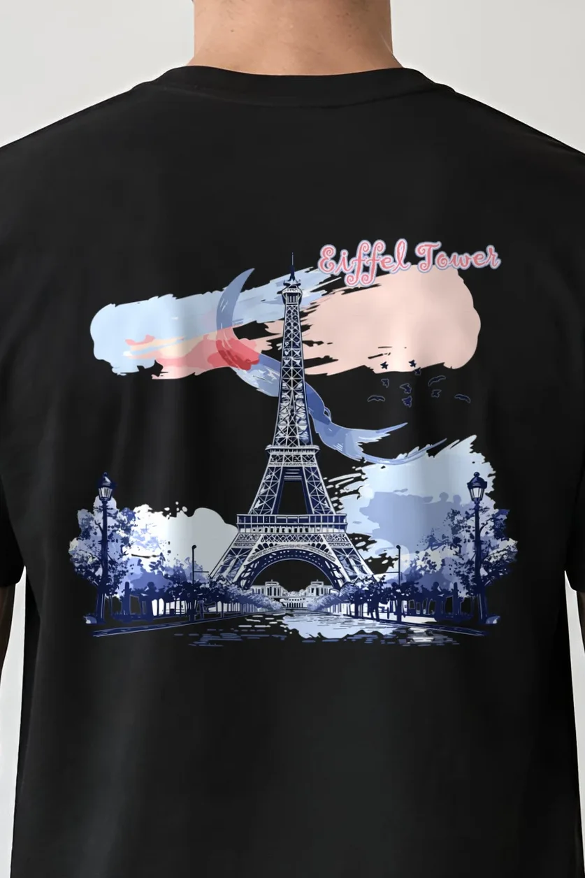 "Eiffel Tower Watercolor" Heavyweight Unisex Crewneck T-shirt - the graphic up close