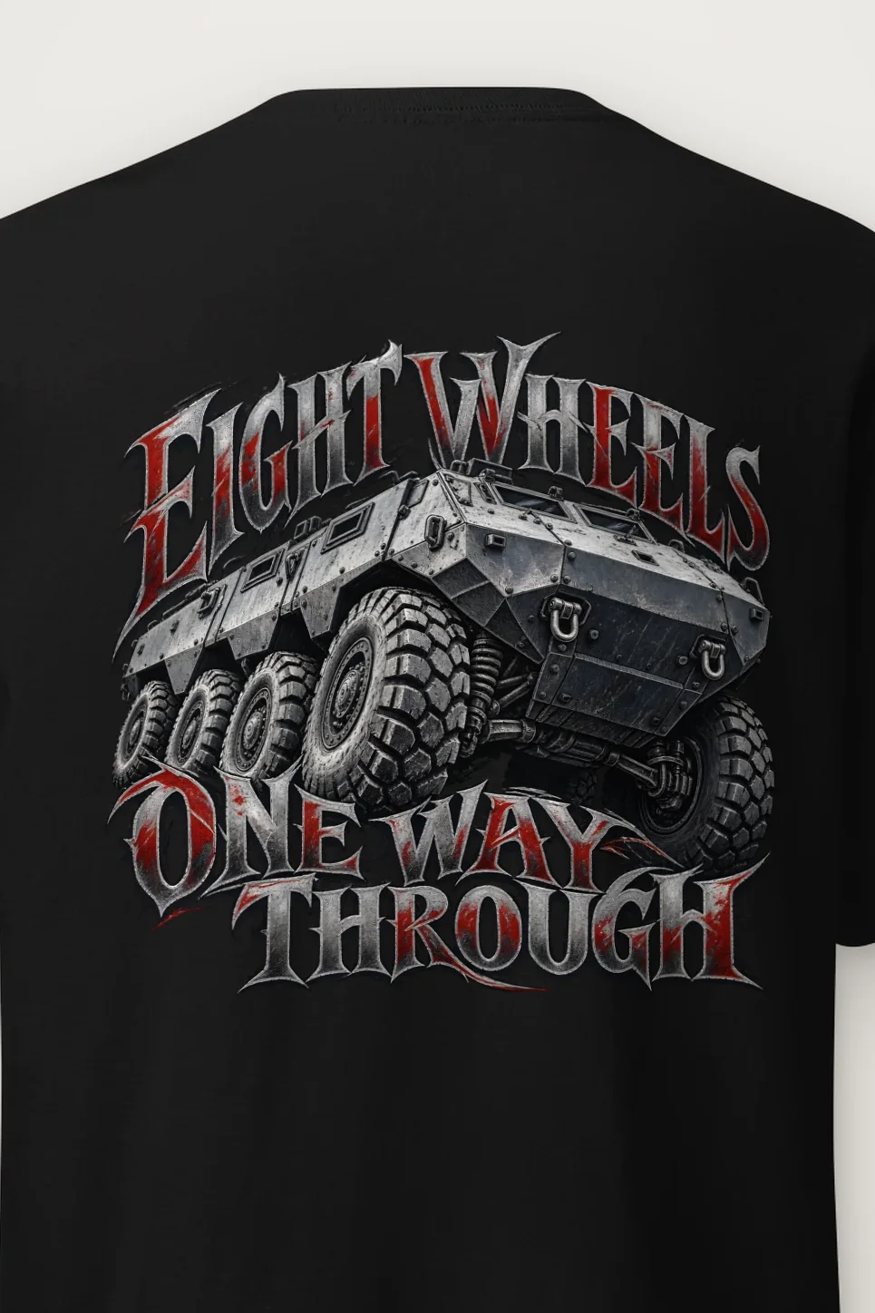 "Eight Wheels One Way Through" Heavyweight Unisex Crewneck T-shirt - the graphic up close
