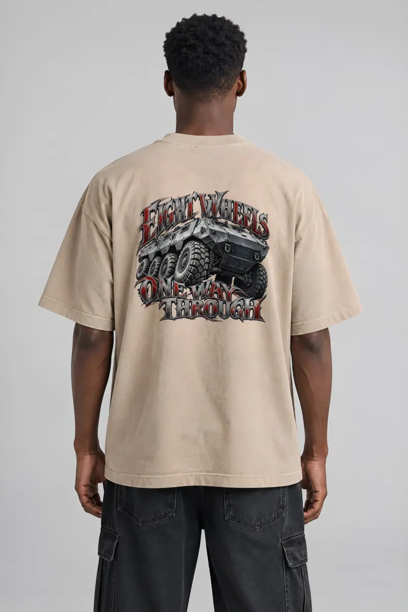 "Eight Wheels One Way Through" Unisex Oversized Heavyweight Crewneck T-Shirt