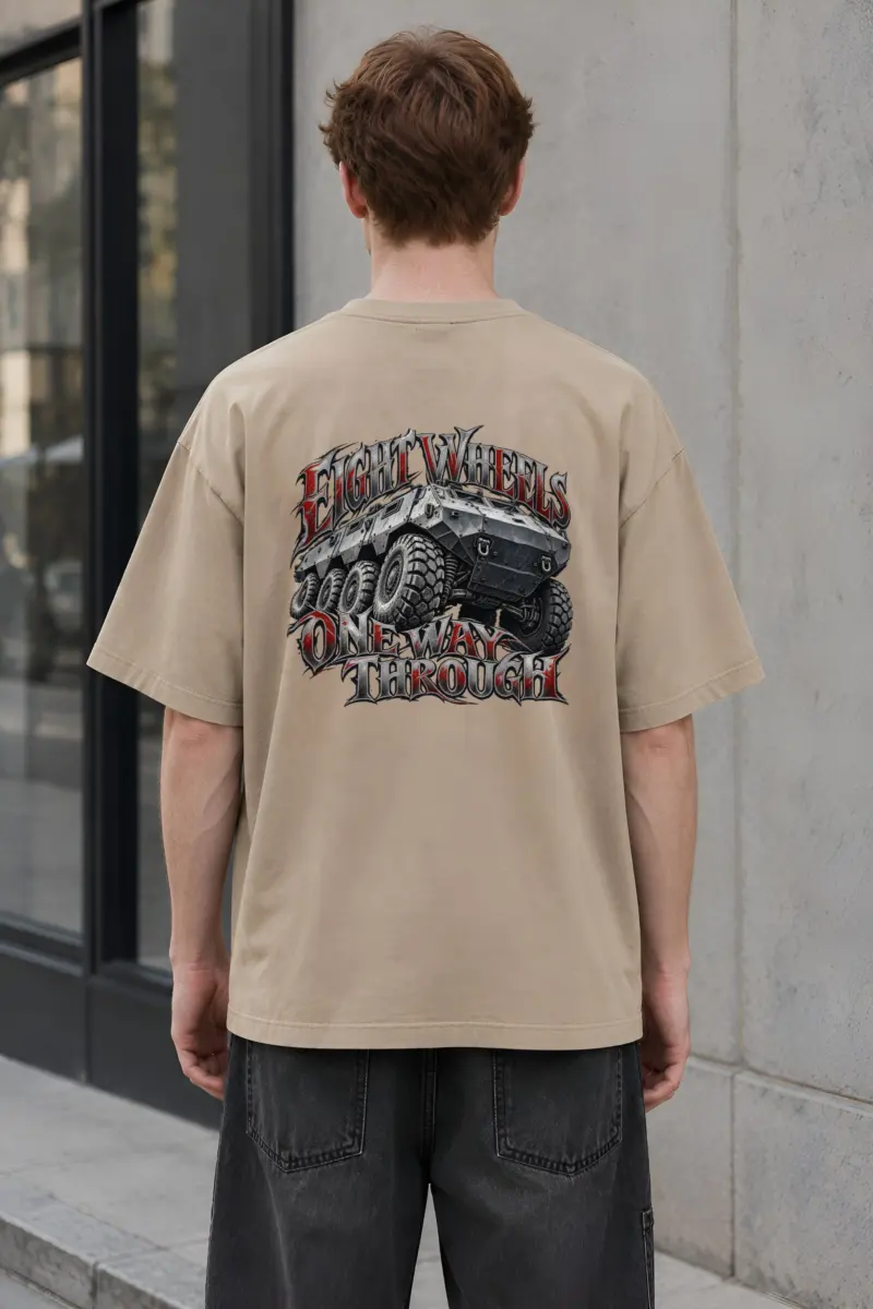“Eight Wheels One Way Through” Men’s Oversized Heavyweight Crewneck T-Shirt