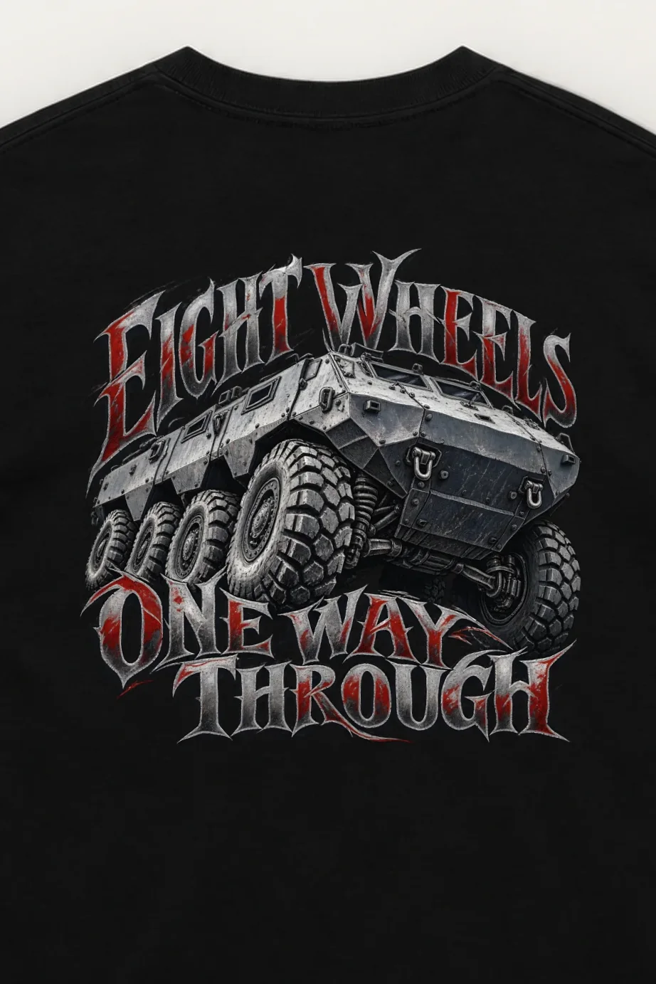 "Eight Wheels One Way Through" Unisex Longsleeve T-shirt - the graphic up close