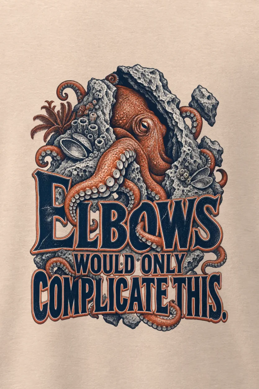 "Elbows Would Only Complicate This" Men’s Oversized Heavyweight Crewneck T-Shirt - the graphic up close