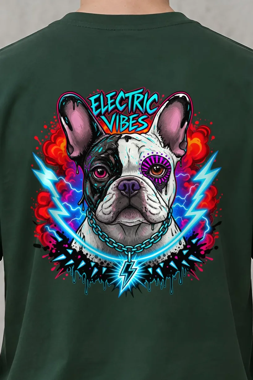 "Electric Vibes" Heavyweight Unisex Crewneck T-shirt - the graphic up close