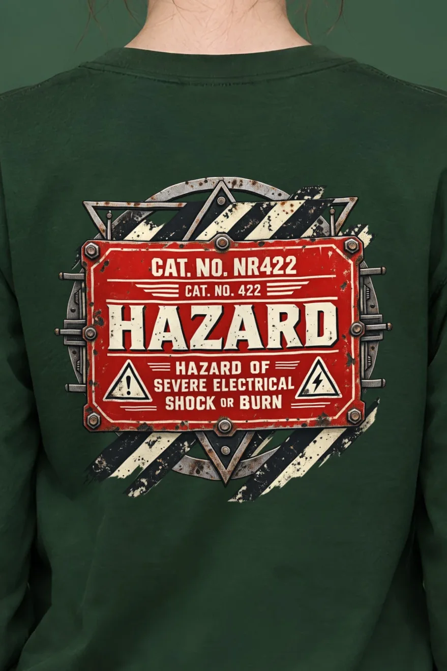 "Electrical Hazard Sign" Unisex Longsleeve T-shirt - the graphic up close