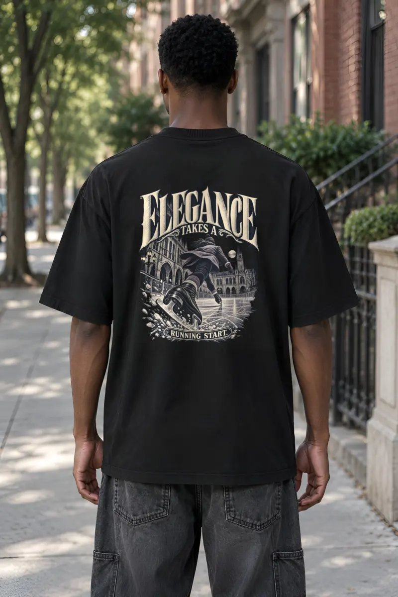 “Elegance Takes a Running Start” Men’s Oversized Heavyweight Crewneck T-Shirt