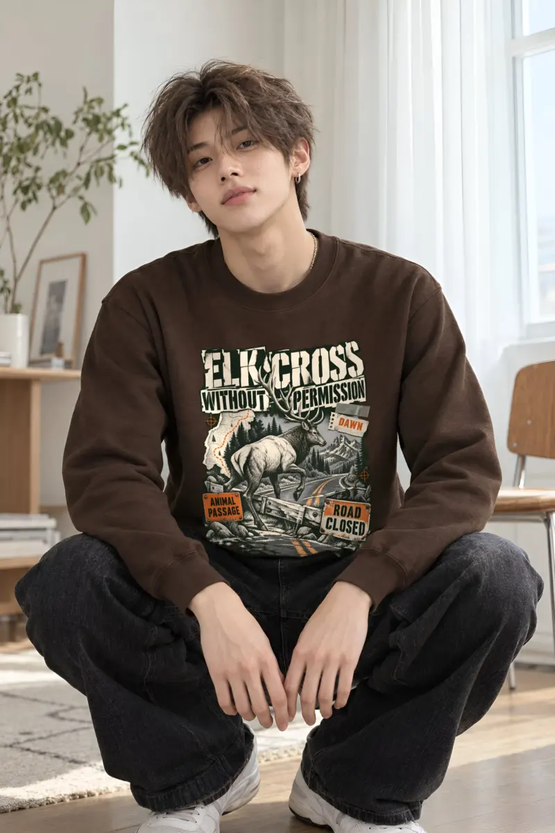 "Elk Cross Without Permission" Heavy Blend Unisex Crewneck Sweatshirt