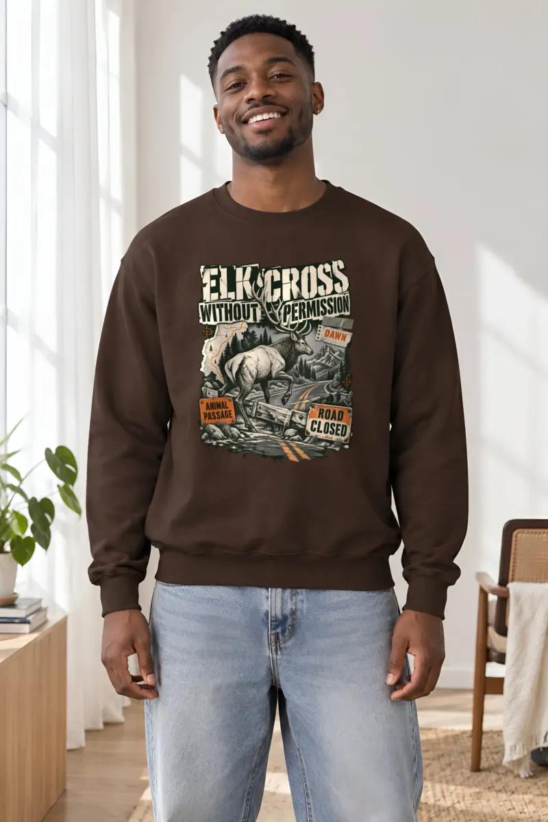 "Elk Cross Without Permission" Heavy Blend Unisex Crewneck Sweatshirt