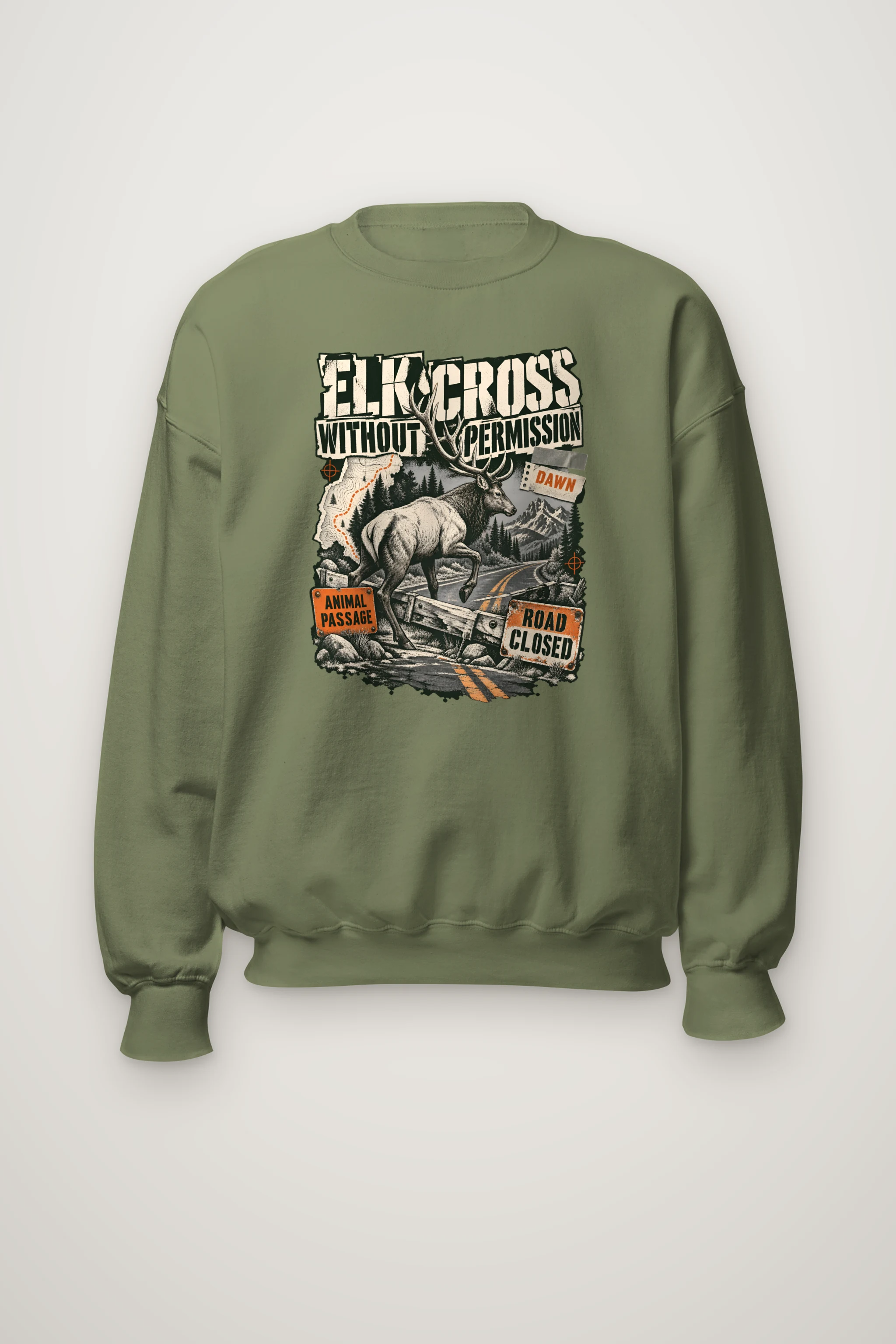 "Elk Cross Without Permission" Heavy Blend Unisex Crewneck Sweatshirt