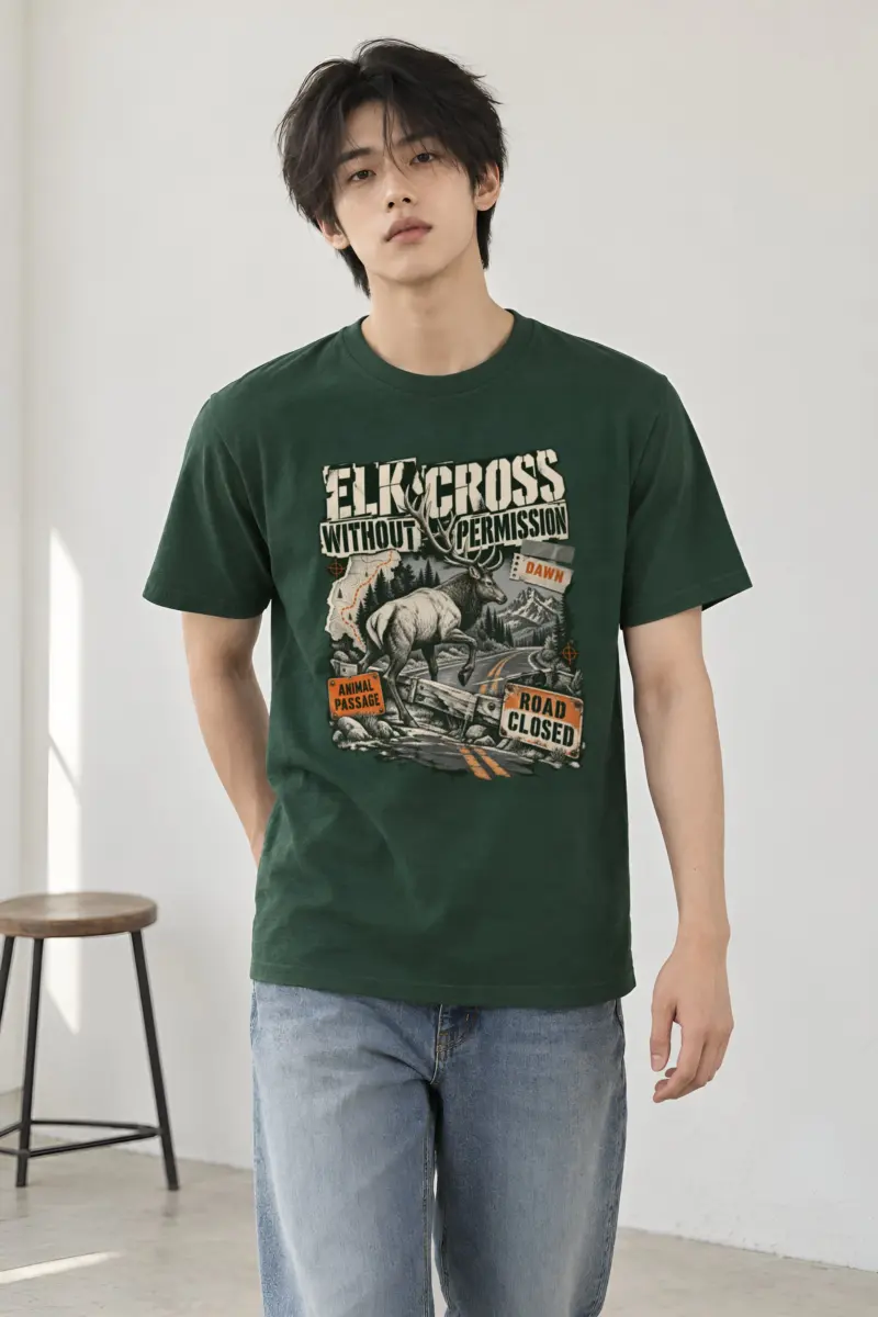 “Elk Cross Without Permission” Heavyweight Unisex Crewneck T-shirt
