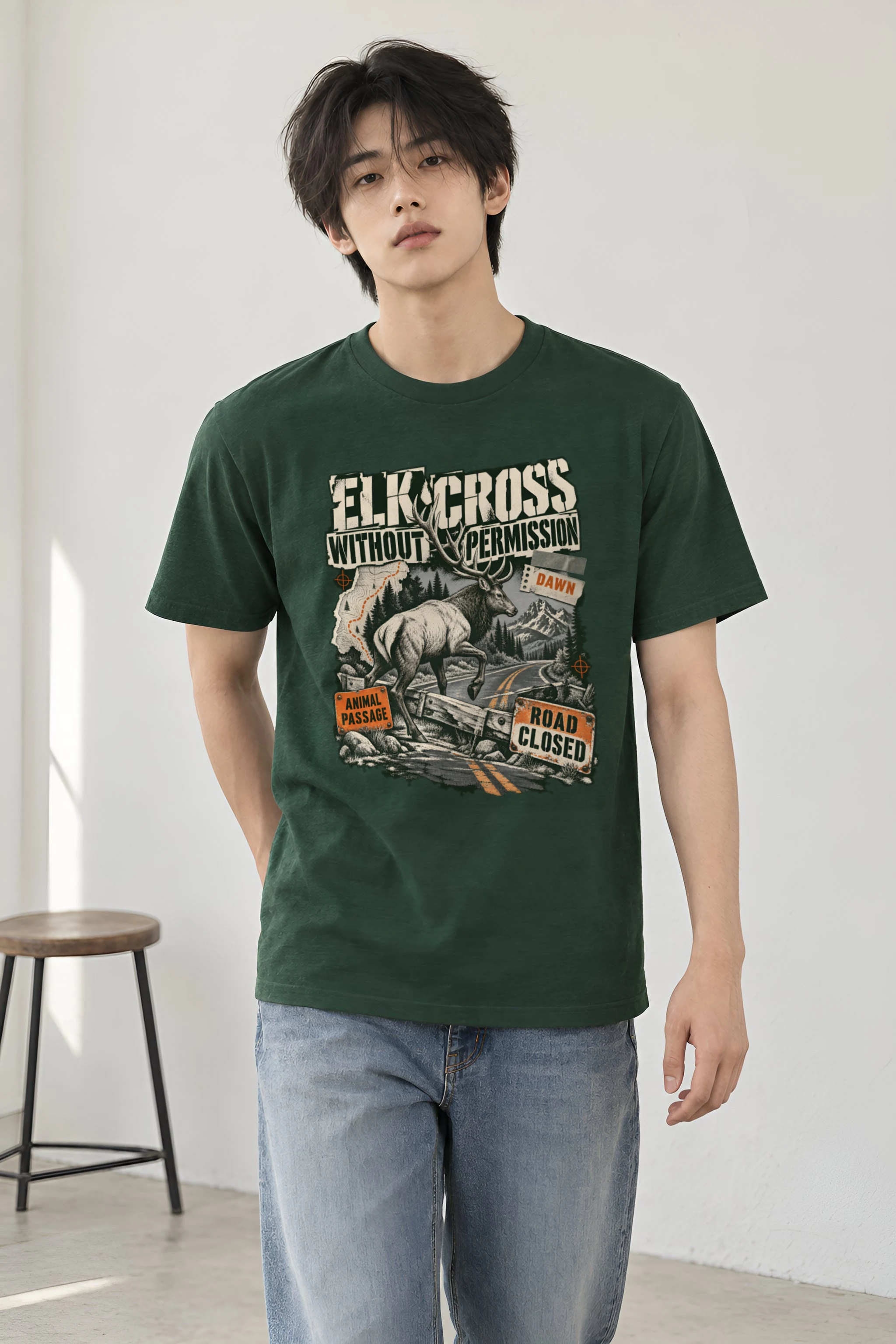 "Elk Cross Without Permission" Heavyweight Unisex Crewneck T-shirt