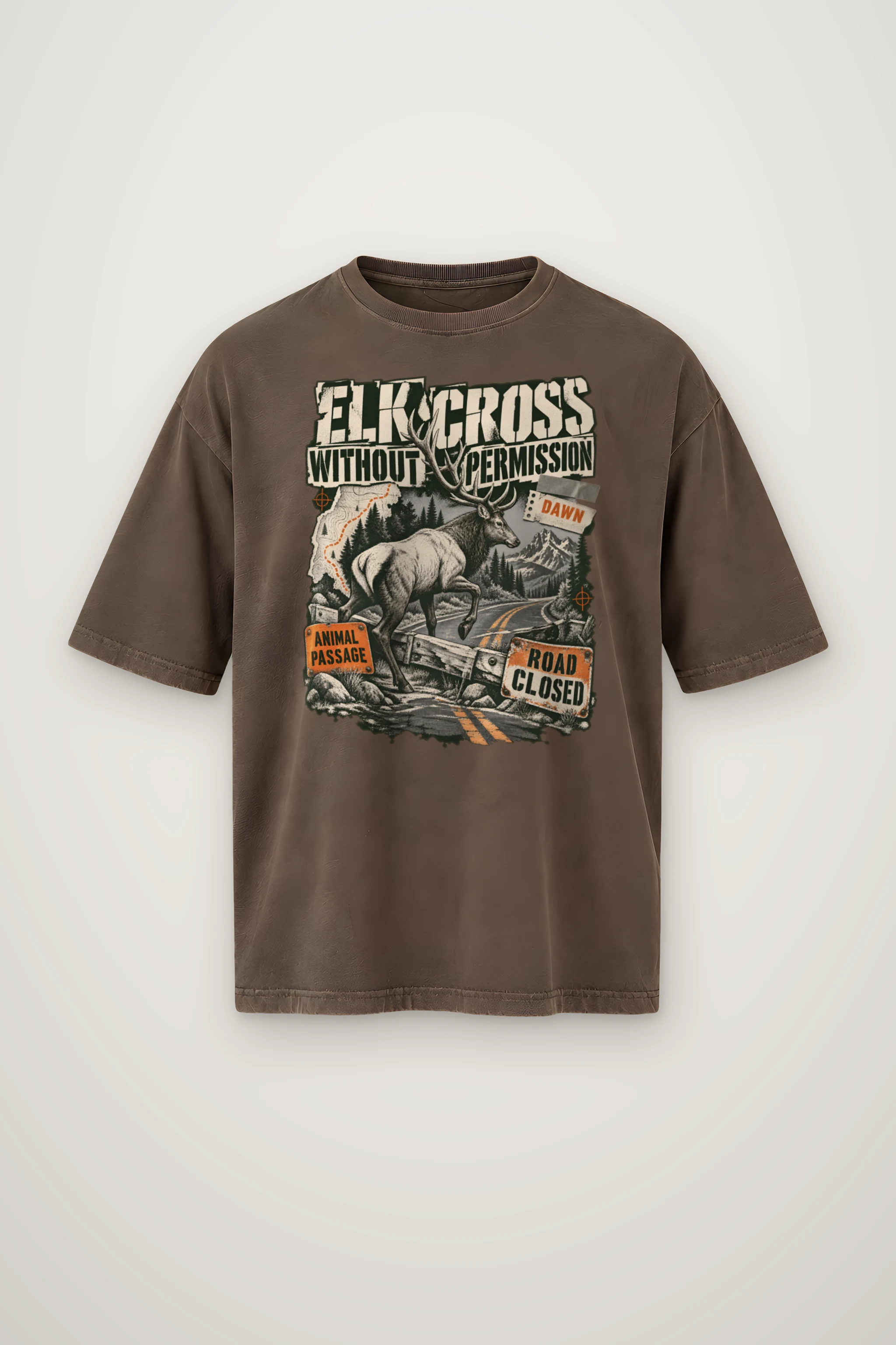 "Elk Cross Without Permission" Men's Oversized Heavyweight Crewneck T-Shirt