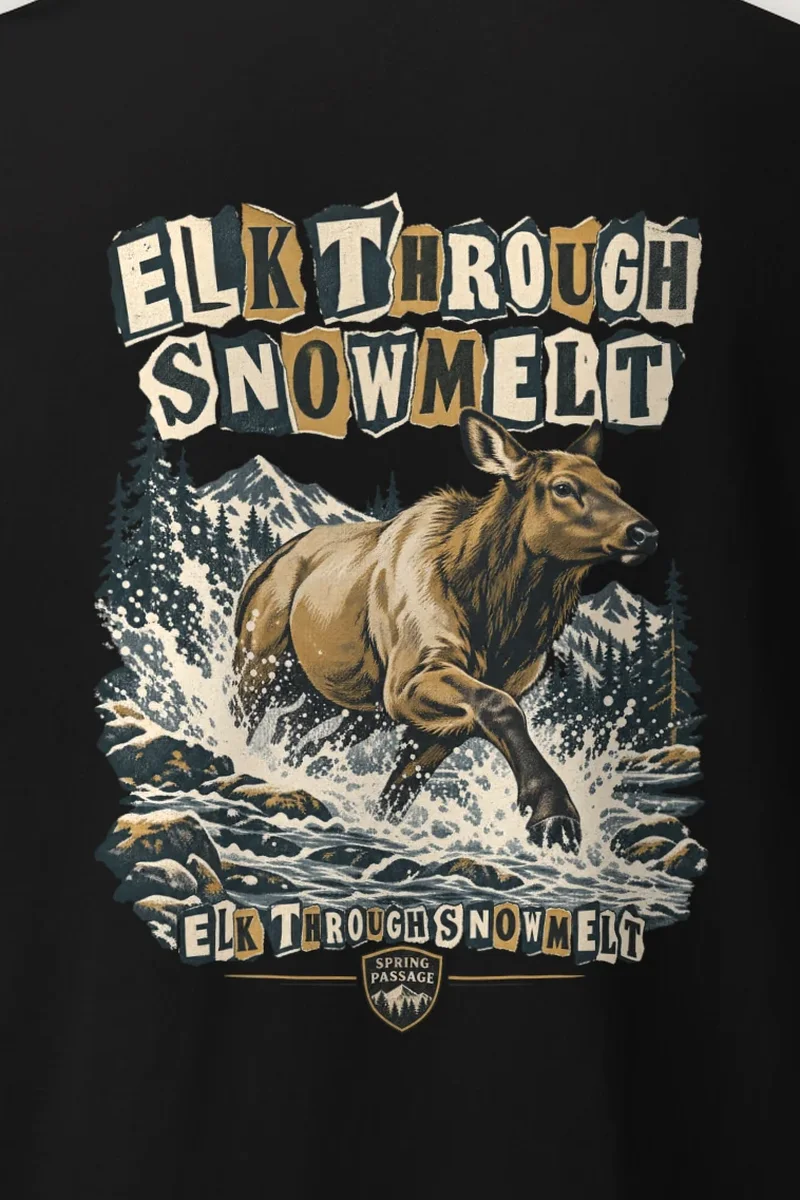 "Elk Through Snowmelt" Heavyweight Unisex Crewneck T-shirt - the graphic up close